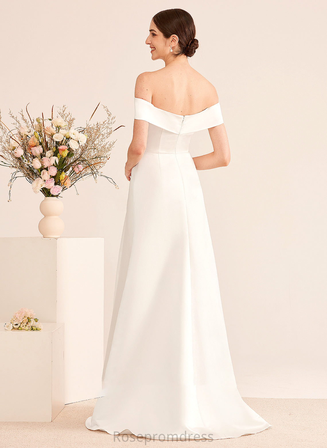 A-Line Off-the-Shoulder Ruffle Dress Wedding Front Split With Sweep Train Wedding Dresses Kyra