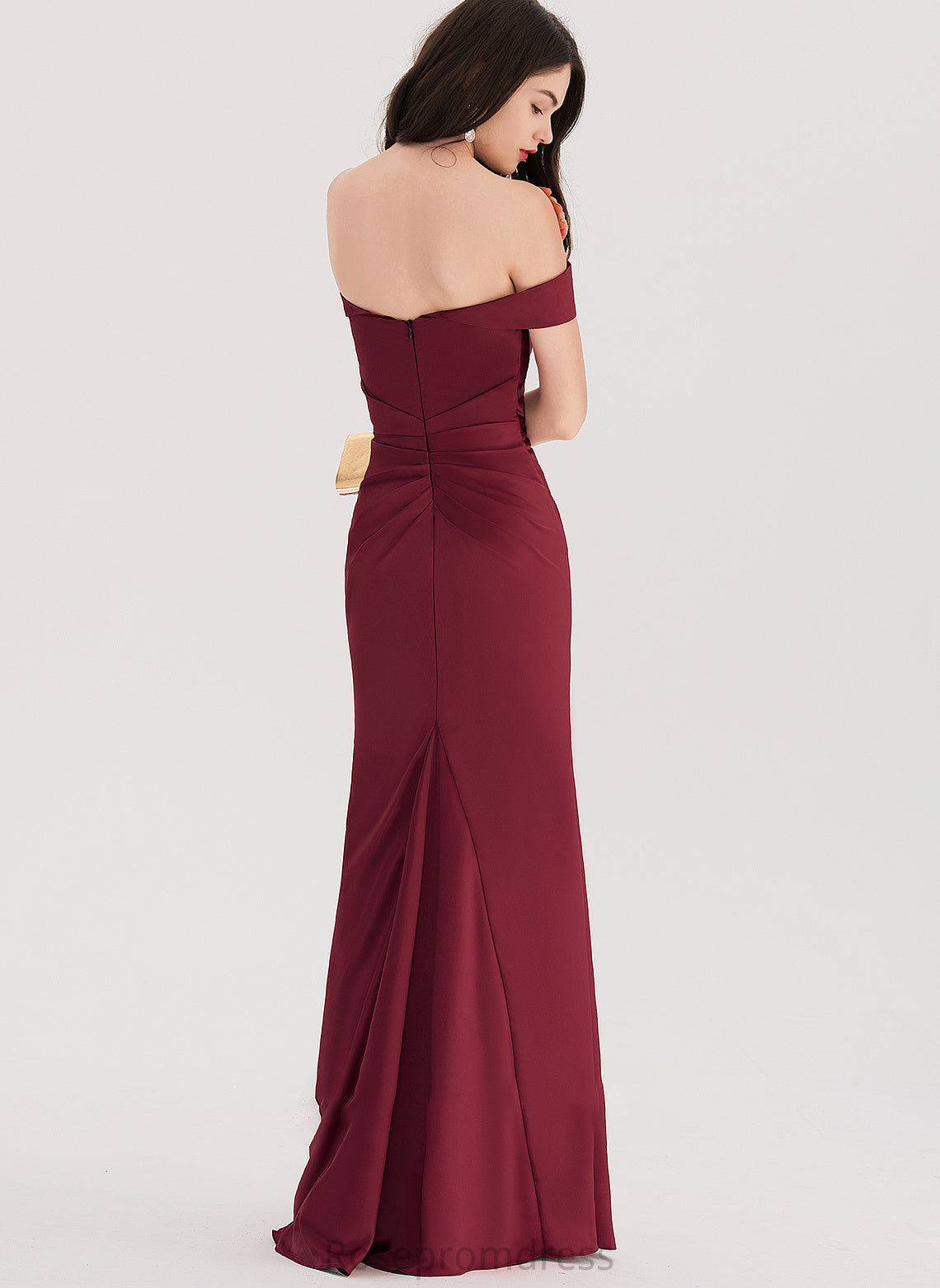 Satin Floor-Length Front Off-the-Shoulder Ruffle Erika Split Prom Dresses With Sheath/Column