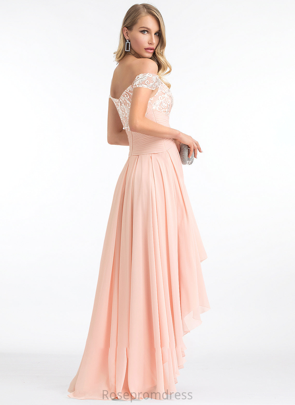 Ashanti Asymmetrical Dress Chiffon With Off-the-Shoulder A-Line Wedding Dresses Wedding Sequins