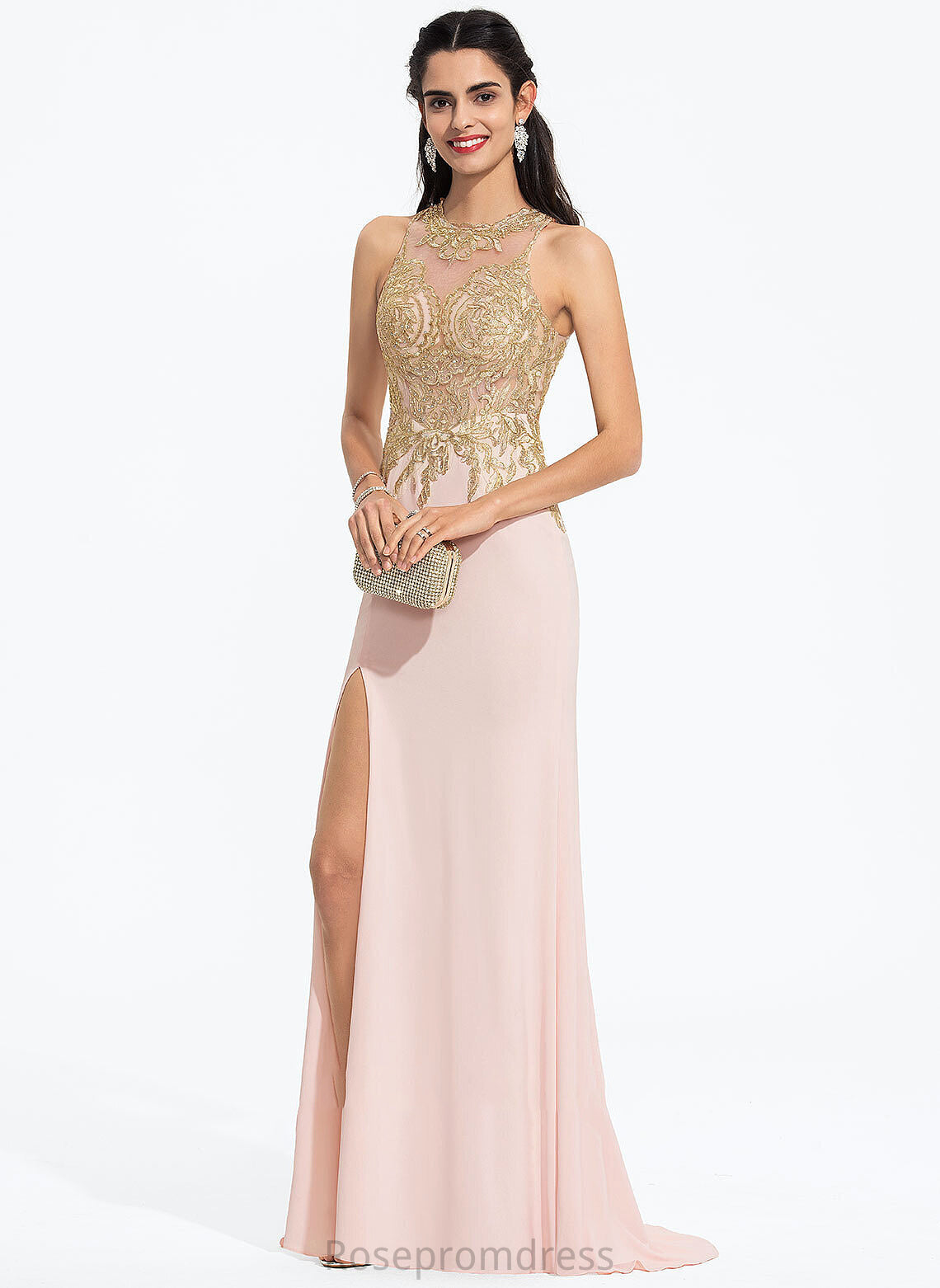 Neck Scoop Train Valeria Sheath/Column Sweep With Jersey Lace Prom Dresses Sequins