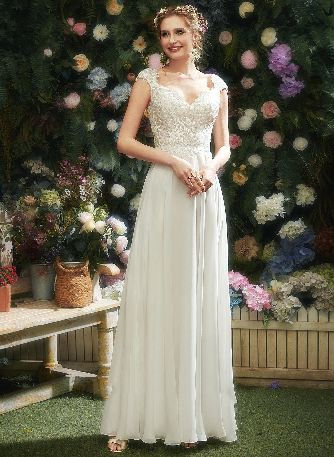 Lace A-Line V-neck Floor-Length Dress Jacqueline Wedding Dresses With Wedding