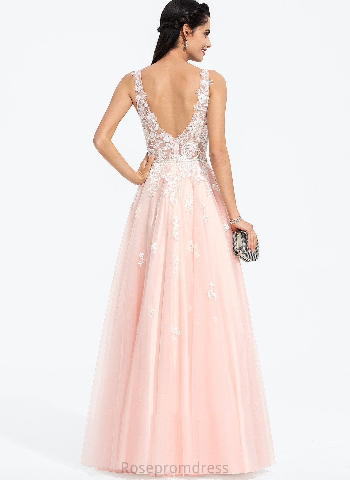 Novia V-neck Floor-Length With Tulle Sequins Prom Dresses Ball-Gown/Princess Beading