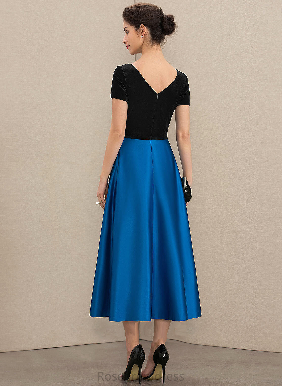 Dress Satin Sabrina Scoop the of Mother of the Bride Dresses Neck A-Line Tea-Length Bride Pockets With Mother Velvet