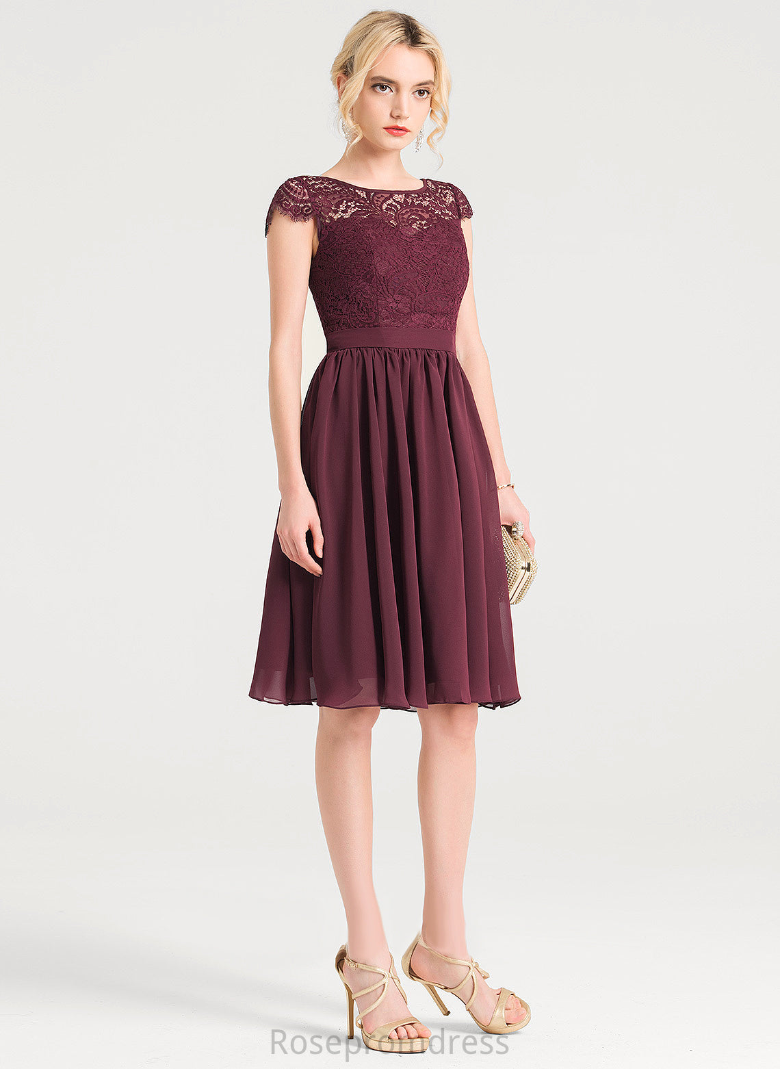 Length Scoop A-line Fabric Neckline Straps&Sleeves Silhouette Knee-Length Lace Noemi A-Line/Princess Straps Bridesmaid Dresses