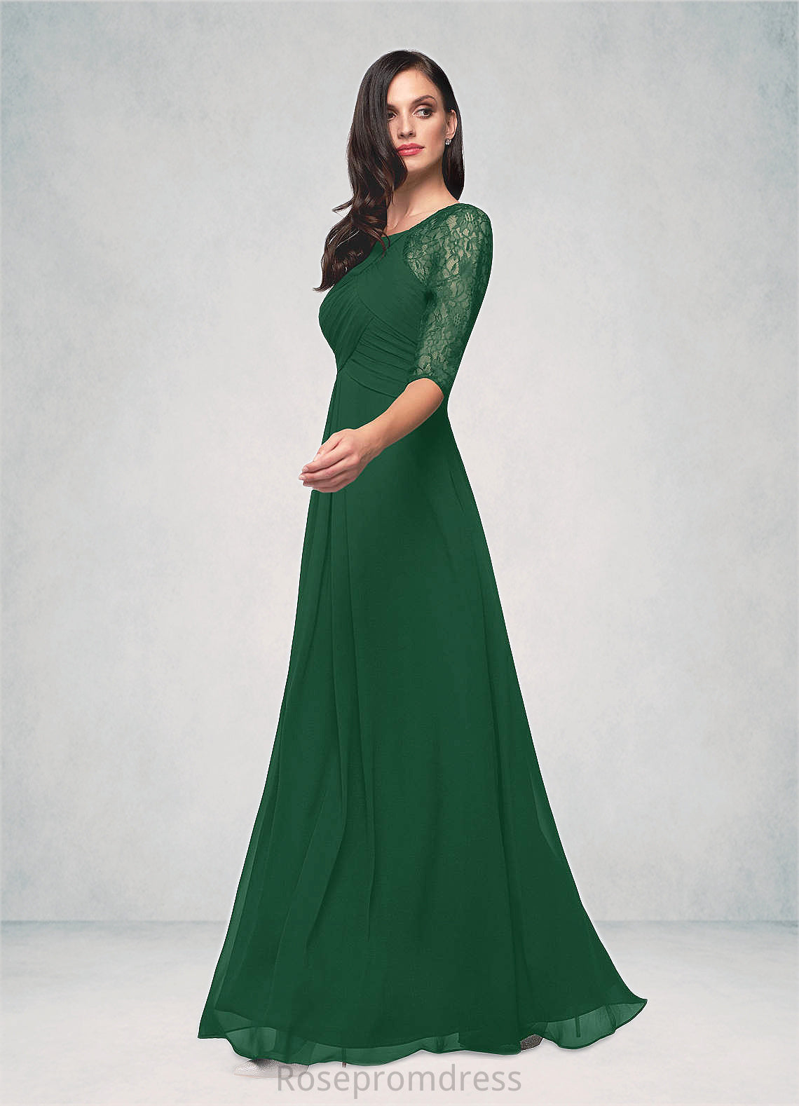 Norma A-Line Lace Chiffon Floor-Length Dress SRSP0019876