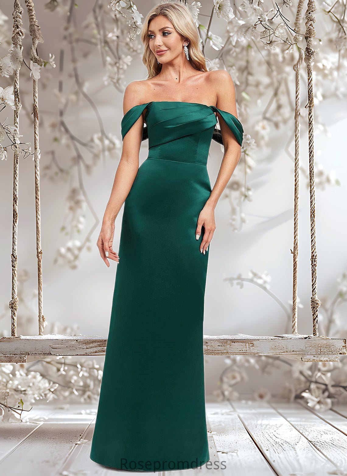 Pamela Sheath/Column Off the Shoulder Floor-Length Satin Bridesmaid Dress DSP0025815