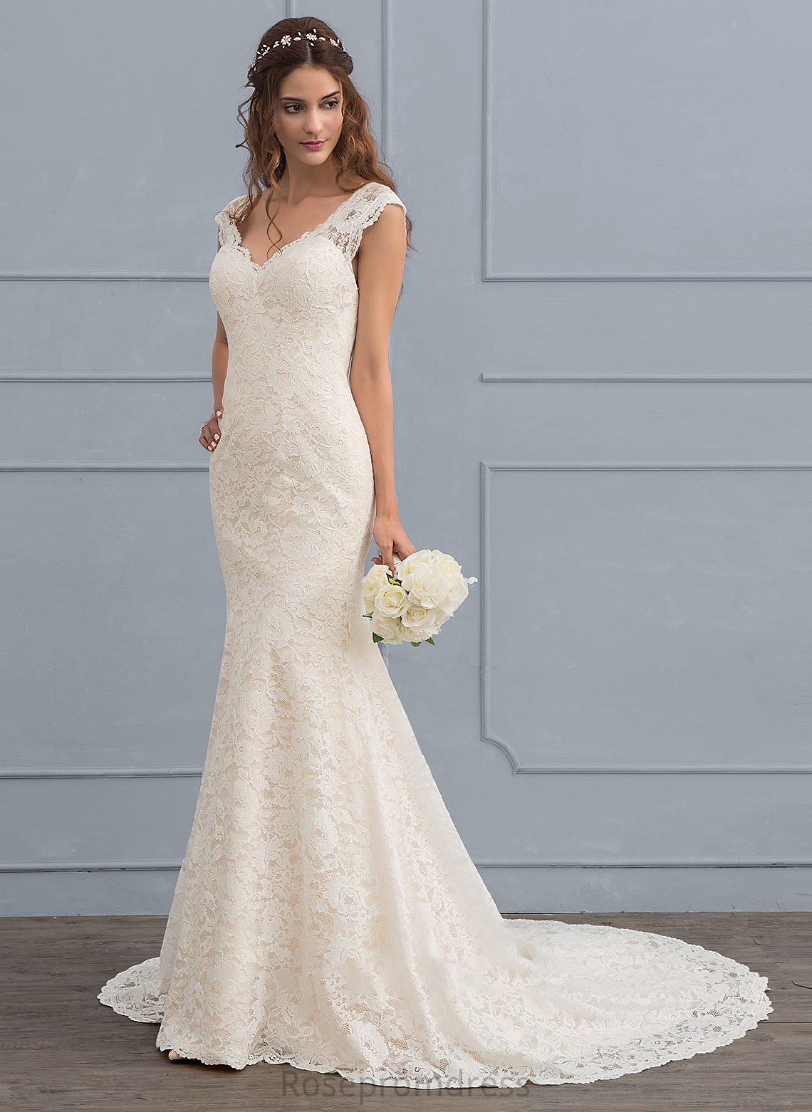 Kate Court V-neck Trumpet/Mermaid Lace Train Wedding Dresses Dress Wedding