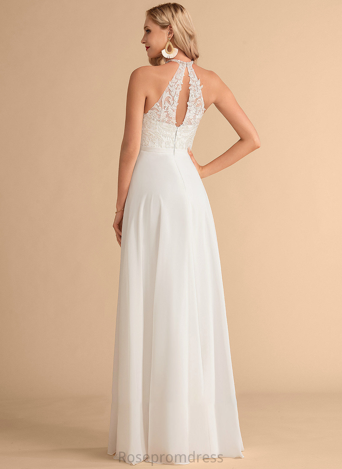 A-Line Danika High Wedding Dresses Wedding Floor-Length Dress Neck Chiffon