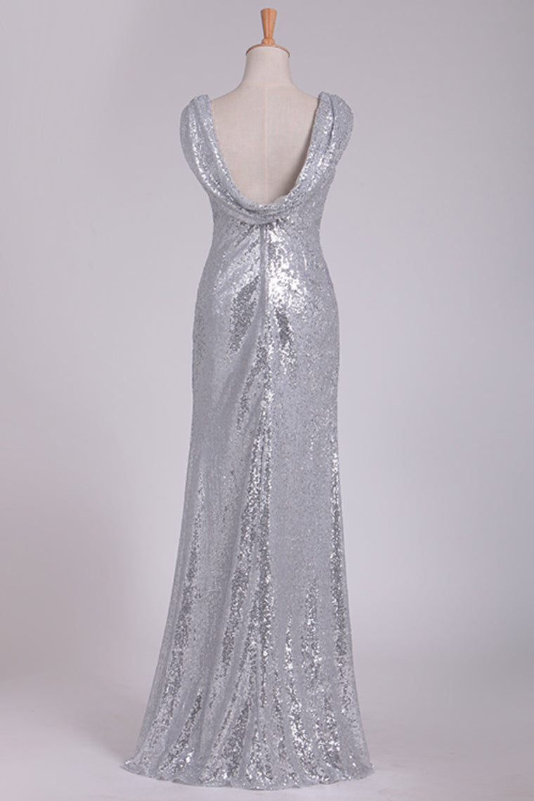 Open Back Bridesmaid Dresses Scoop Sequins Floor SRSPHKJPS81