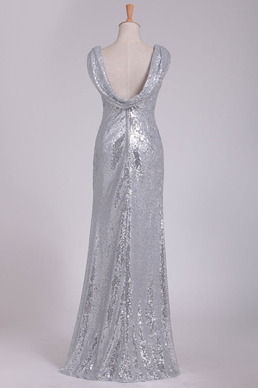 Open Back Bridesmaid Dresses Scoop Sequins Floor SRSPHKJPS81