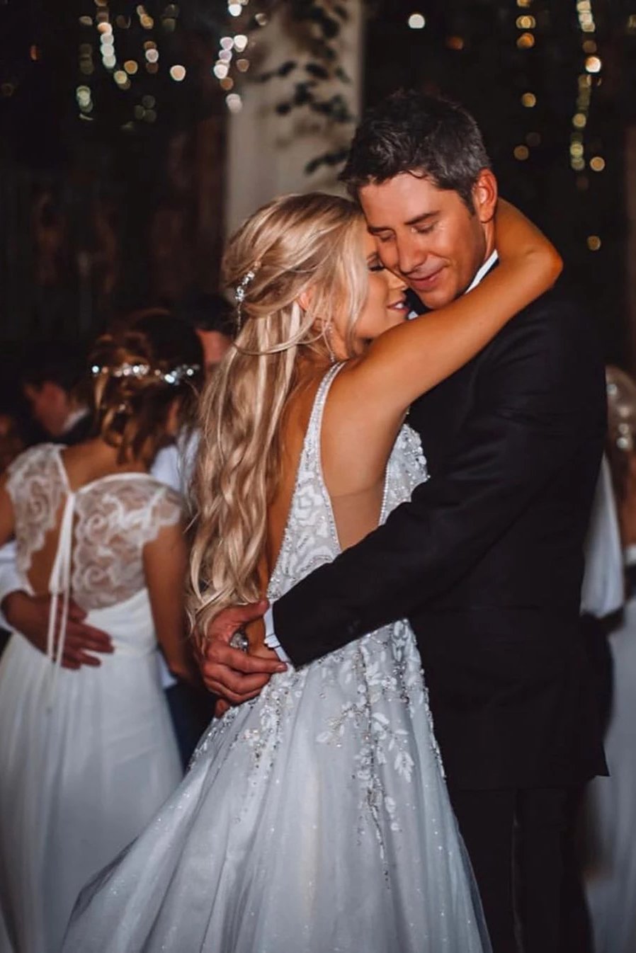 Elegant A Line Illusion Beads V Neck Tulle Long Backless Wedding Dresses, Prom Dresses SRS15510