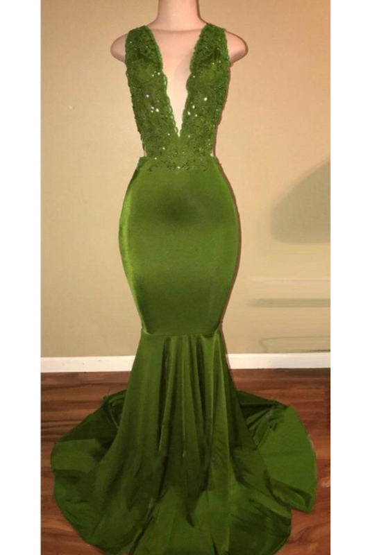Prom Dresses Mermaid Beaded Bodice Satin V Neck Court SRSPFK5F9NZ