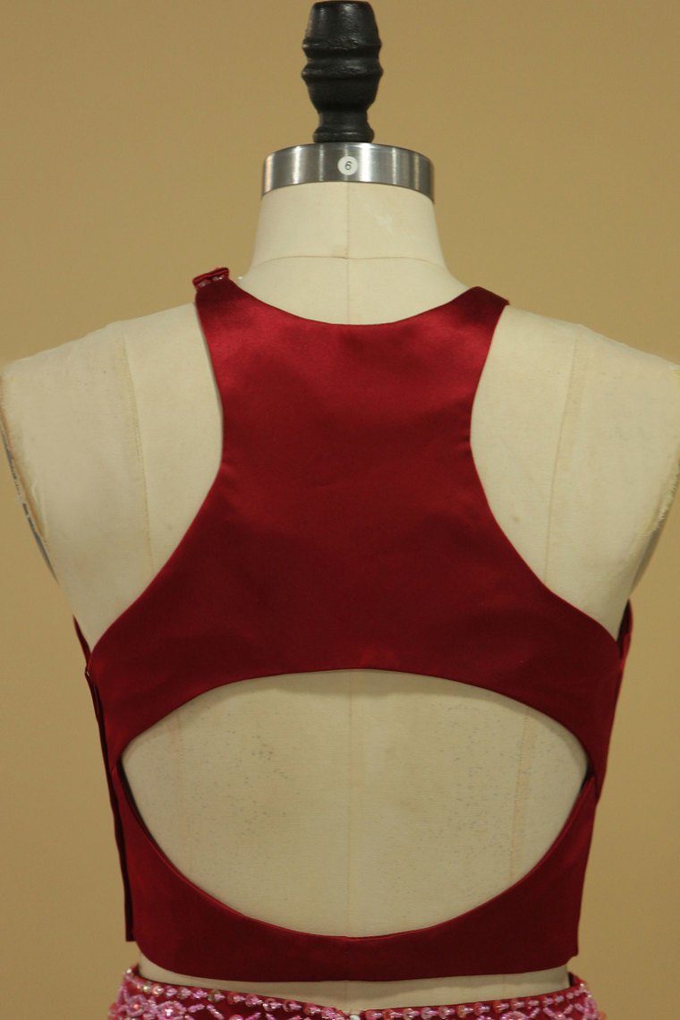 2024 Two Pieces Scoop Cocktail Dresses Sheath With Beading