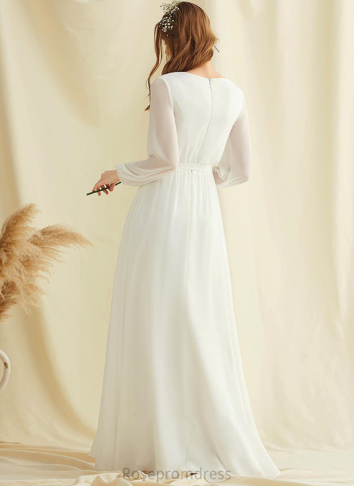 Chiffon Gracie Front Wedding Dresses V-neck A-Line Floor-Length Dress With Split Wedding