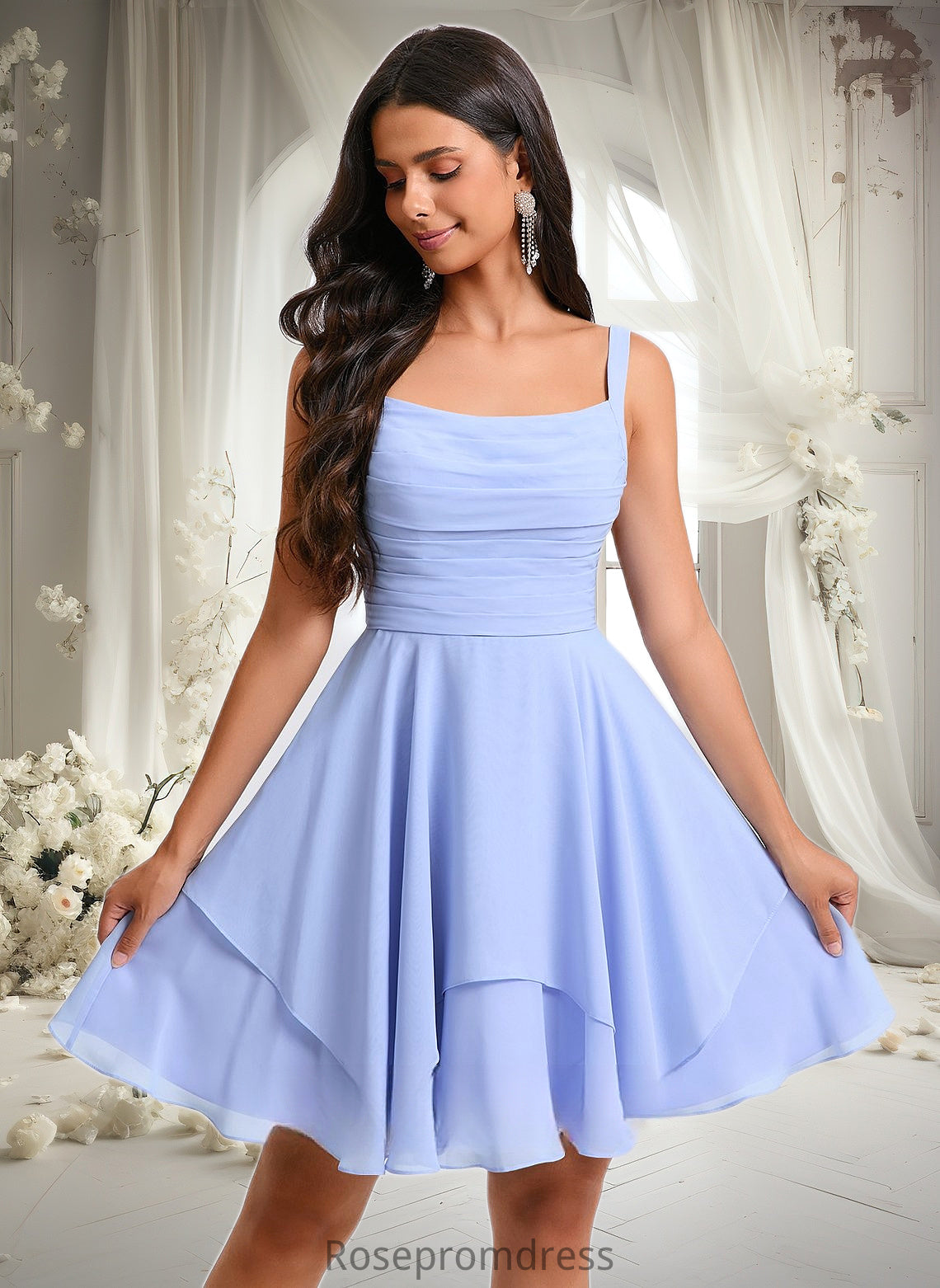 Samara A-line Scoop Short Chiffon Homecoming Dress With Pleated DSP0025654
