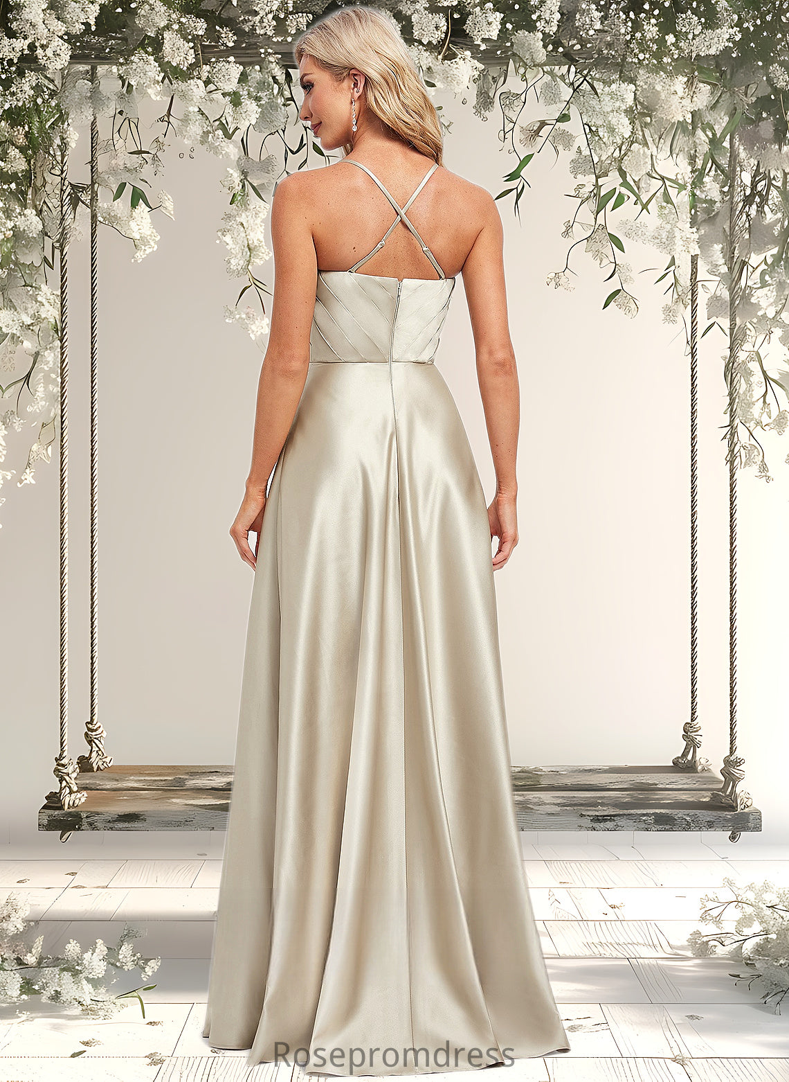 Briley A-line Square Floor-Length Satin Bridesmaid Dress DSP0025789