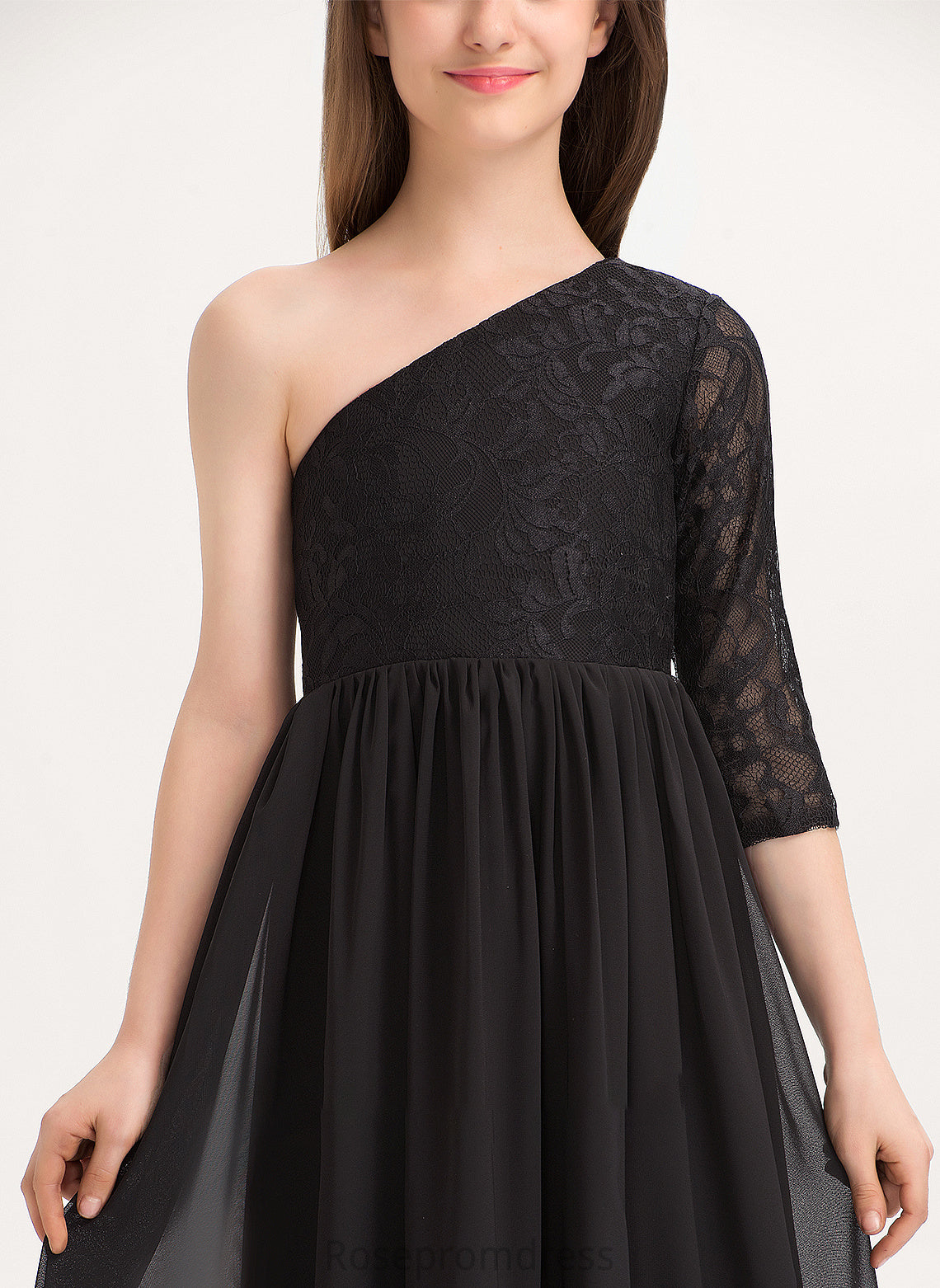 Aliyah Lace One-Shoulder Floor-Length Chiffon Junior Bridesmaid Dresses A-Line