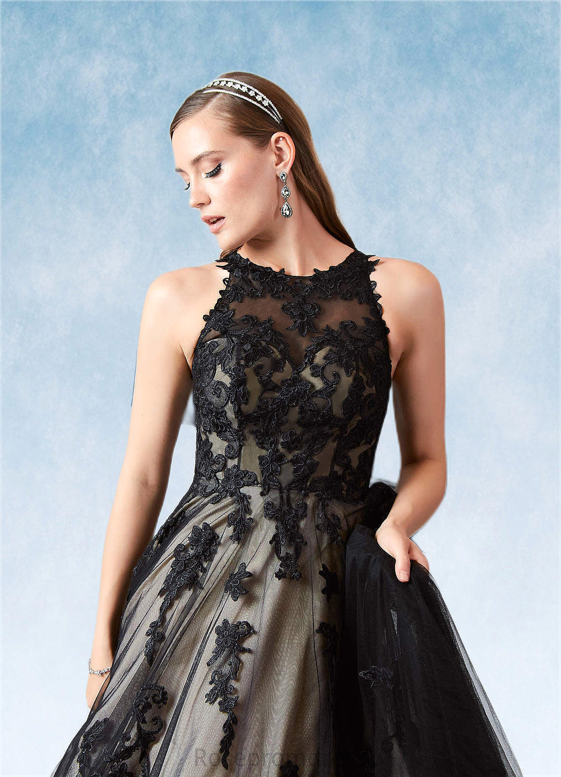 Joyce A-Line Lace Tulle Chapel Train Dress SRSP0020039