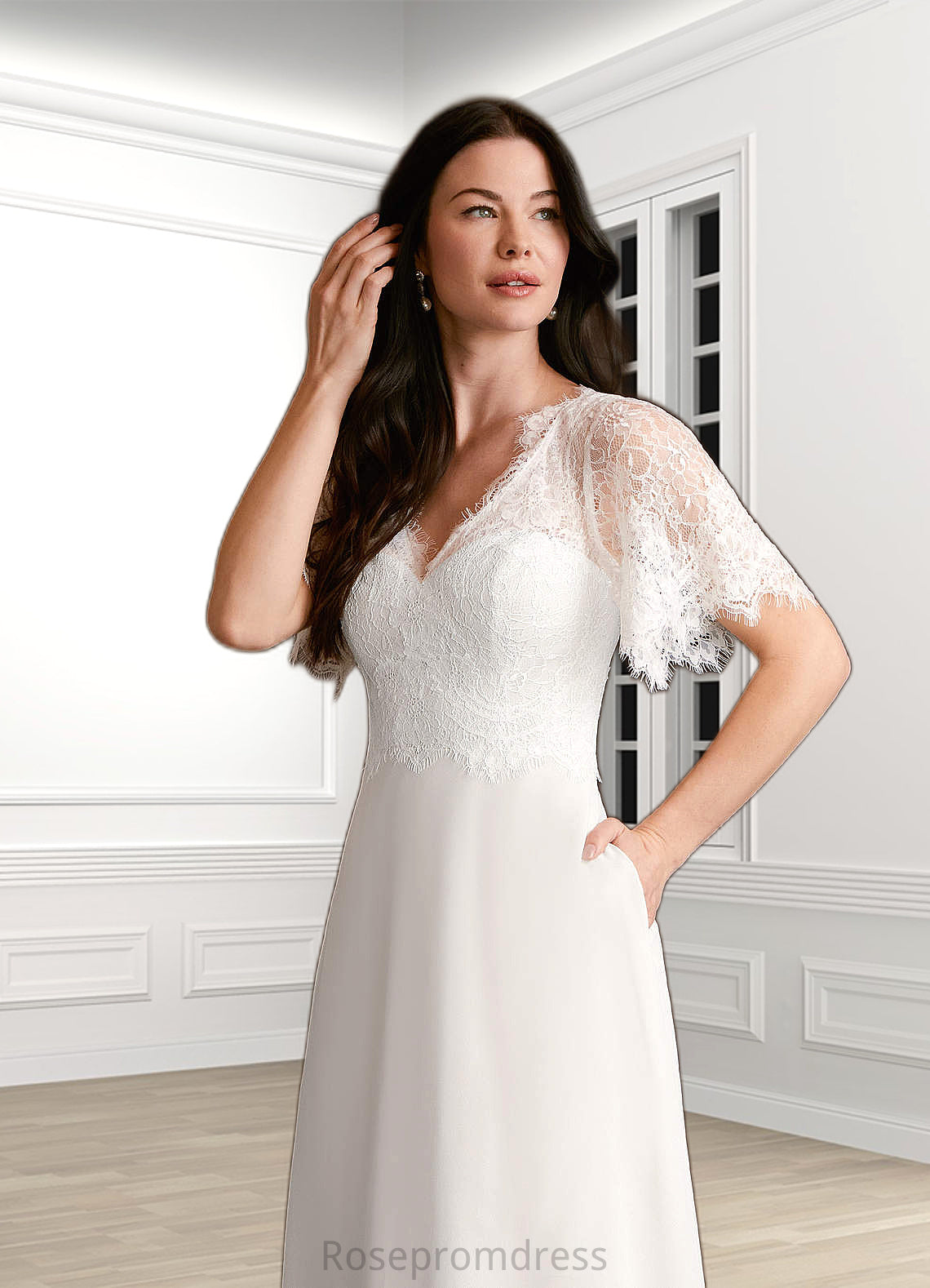 Eileen A-Line Lace Chiffon Floor-Length Dress SRSP0020061