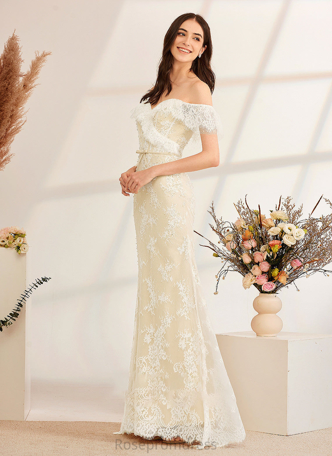 Floor-Length Dress Off-the-Shoulder With Elena Trumpet/Mermaid Wedding Sequins Beading Wedding Dresses