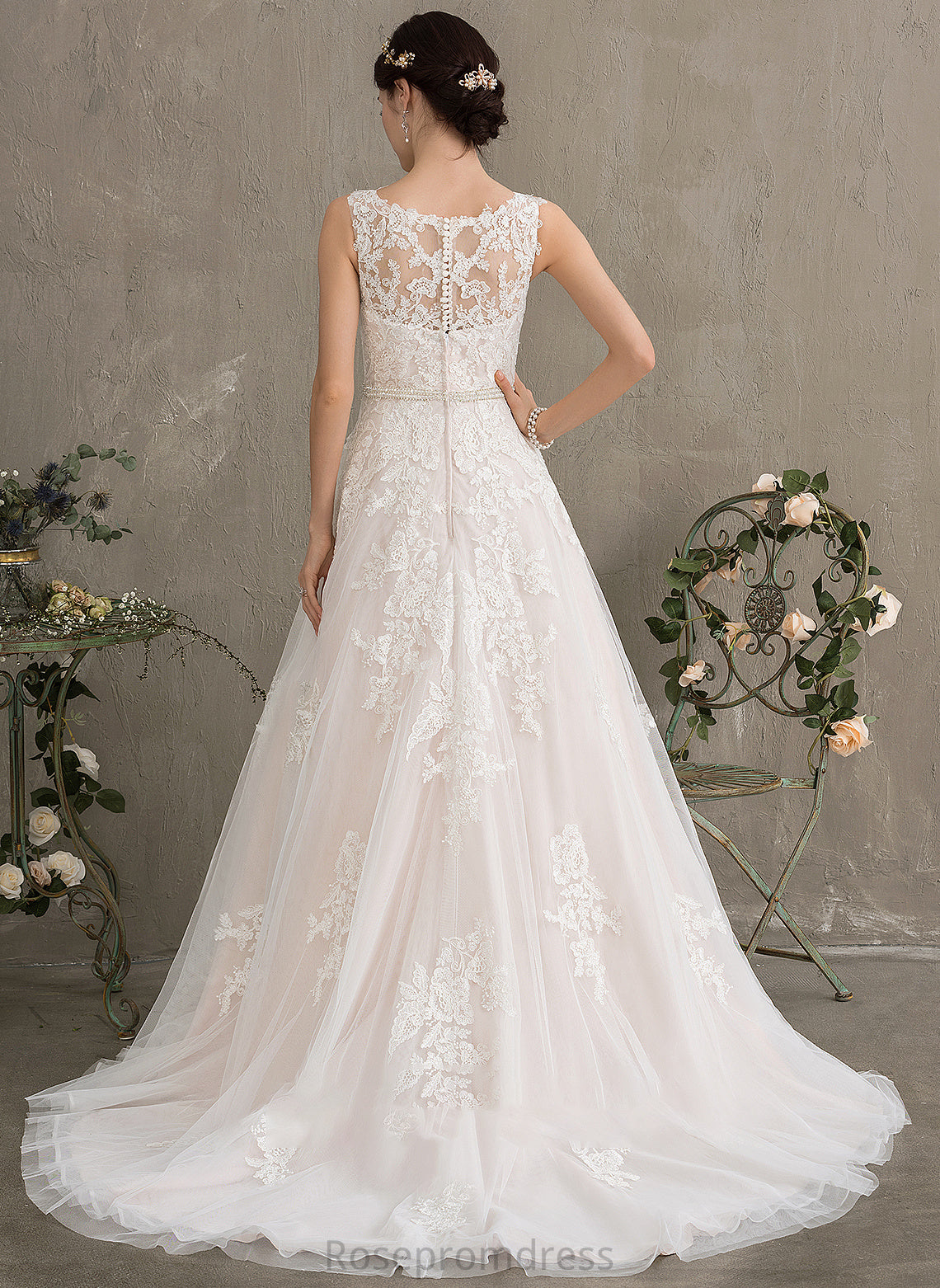 Dress With Train Beading Sherlyn Tulle Court Sequins Wedding Wedding Dresses Neck Scoop Ball-Gown/Princess
