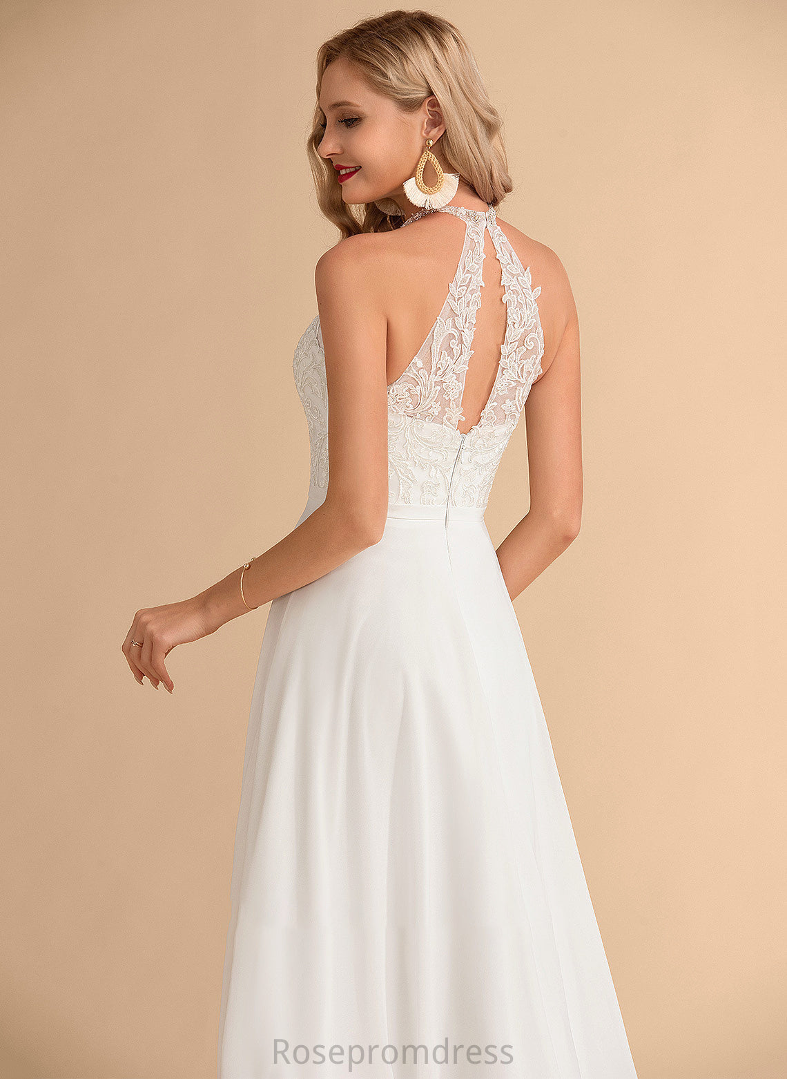A-Line Danika High Wedding Dresses Wedding Floor-Length Dress Neck Chiffon