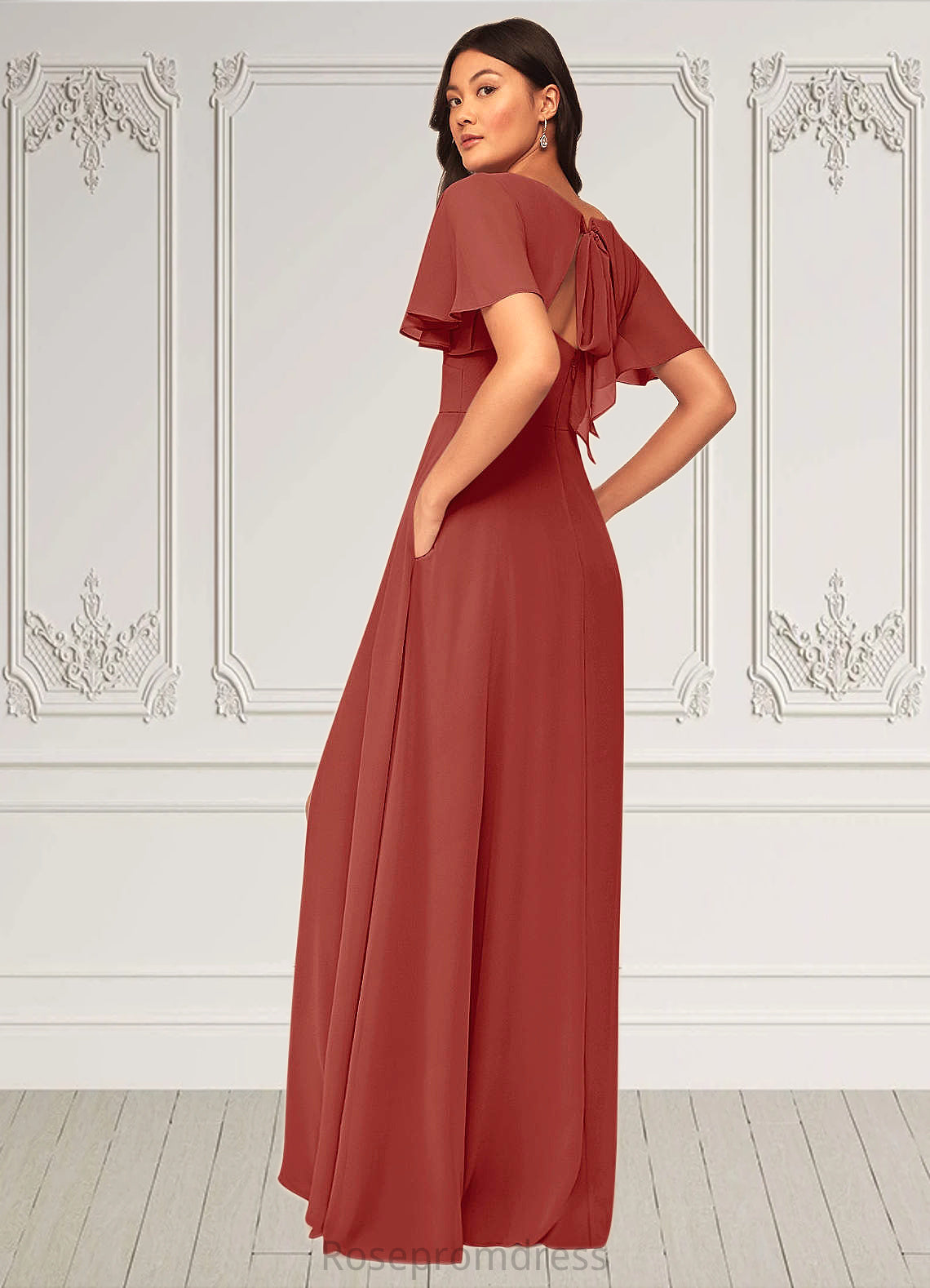Angela A-Line Ruched Chiffon Floor-Length Dress SRSP0019603