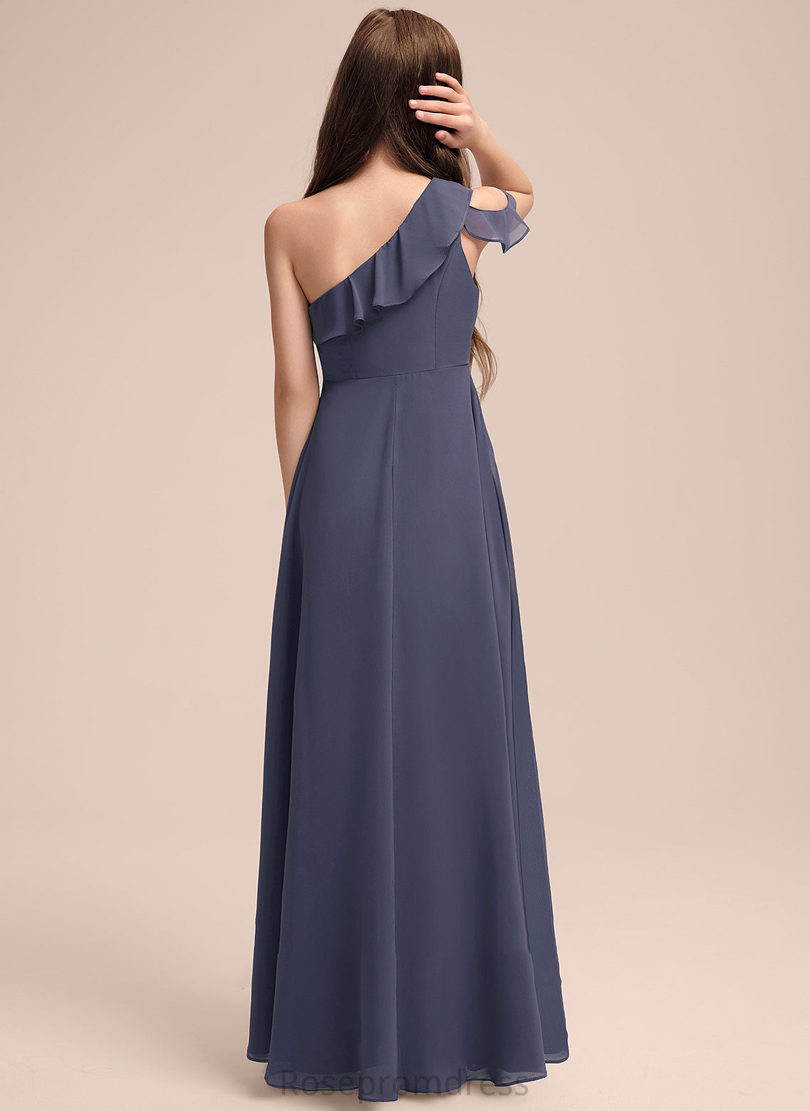 A-Line One-Shoulder With Ruffles Floor-Length Junior Bridesmaid Dresses Raegan Cascading Chiffon