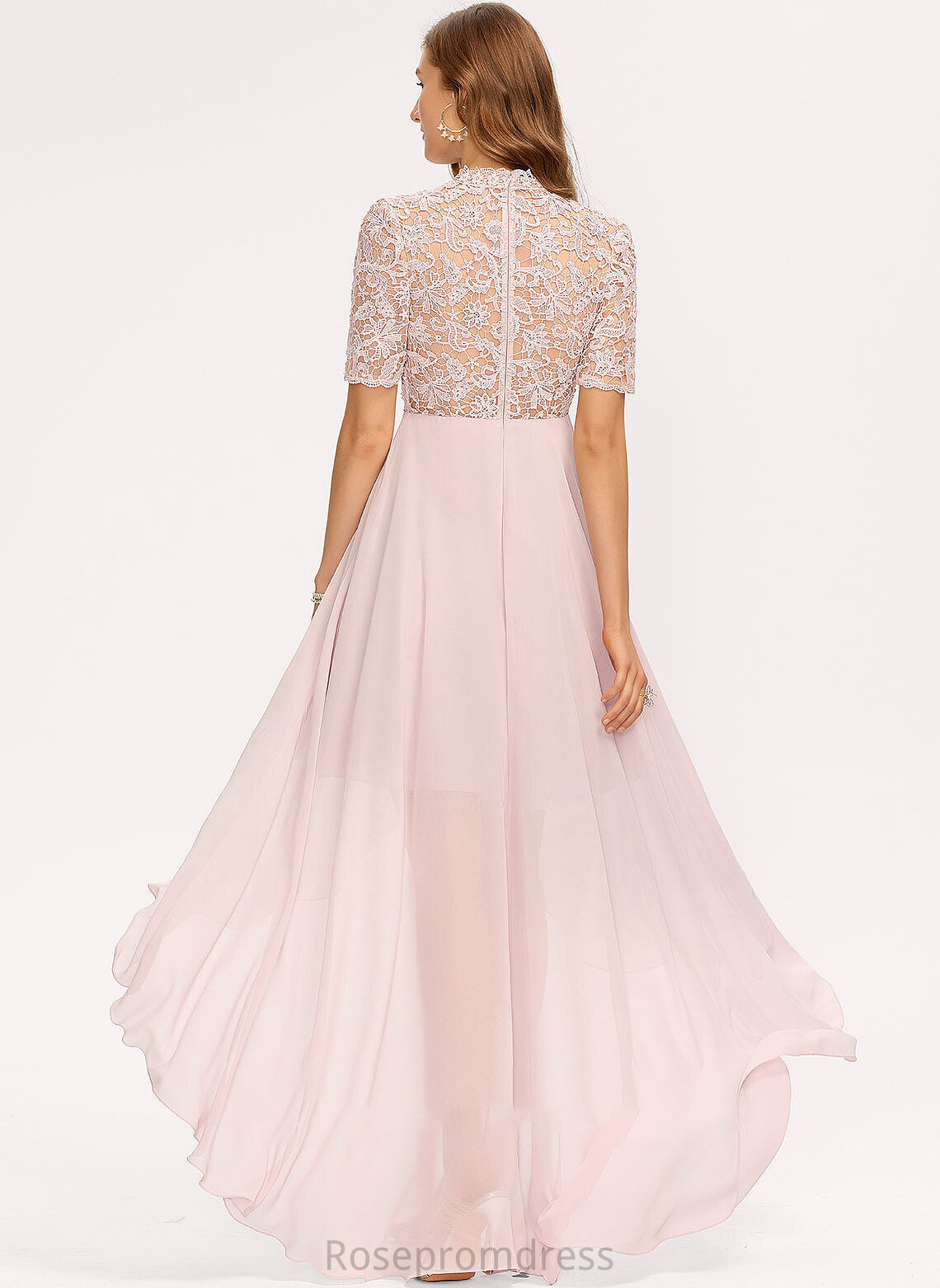 A-Line Neckline HighNeck Silhouette Length Lace Fabric Straps Asymmetrical Ayana Scoop Sleeveless Bridesmaid Dresses