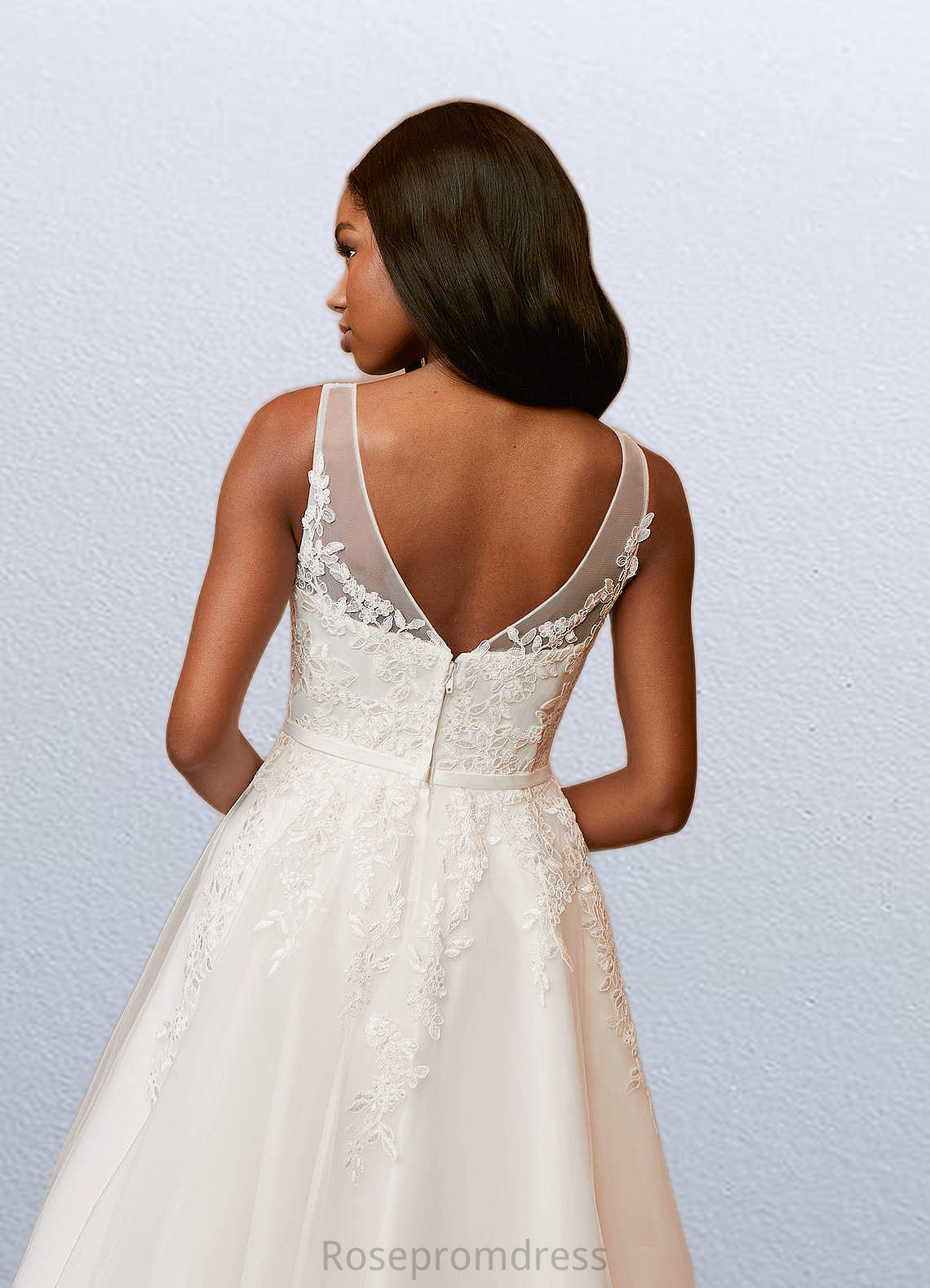 Polly A-Line Lace Satin Tea-Length Dress SRSP0020051