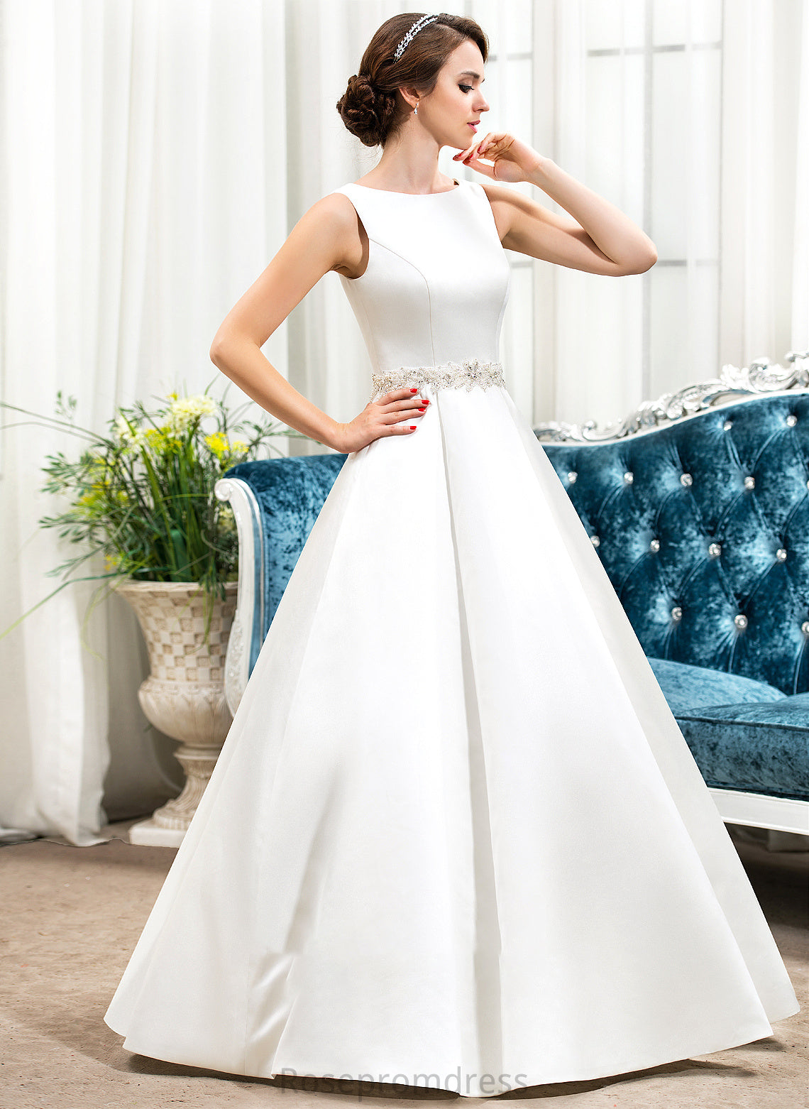 Dress Sequins Ball-Gown/Princess Wedding Scoop Yoselin Floor-Length Wedding Dresses Satin Beading Neck With