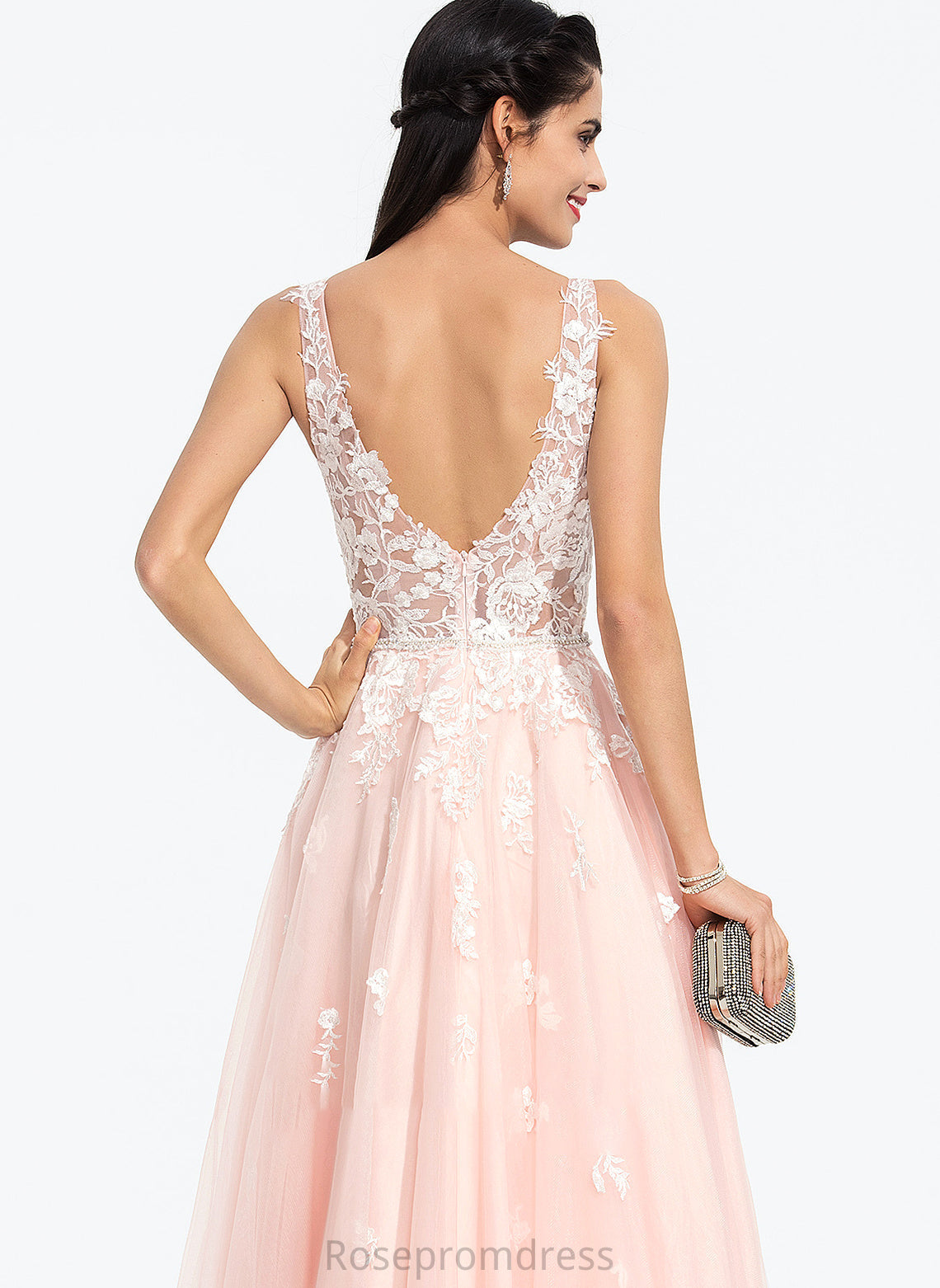 Novia V-neck Floor-Length With Tulle Sequins Prom Dresses Ball-Gown/Princess Beading