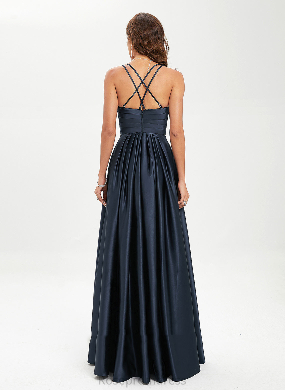 Pleated With Satin A-Line Prom Dresses V-neck Eve Floor-Length