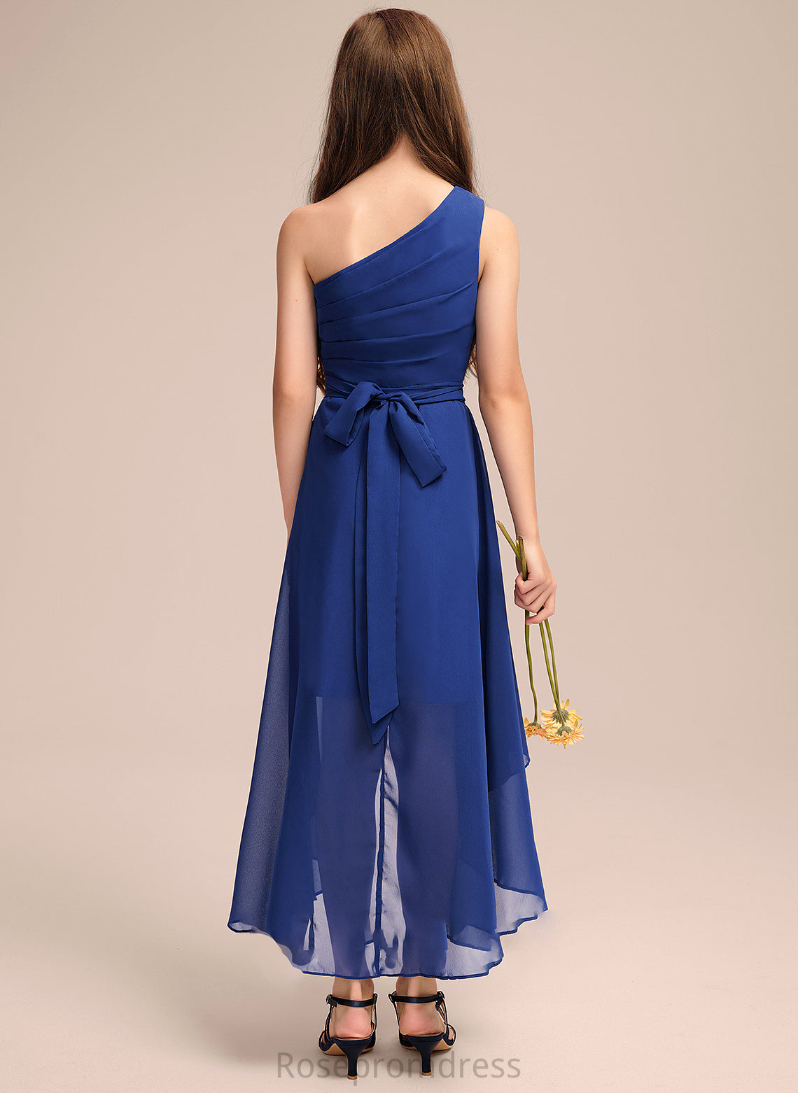 Aryana Junior Bridesmaid Dresses Bow(s) One-Shoulder With Ruffles A-Line Asymmetrical Chiffon