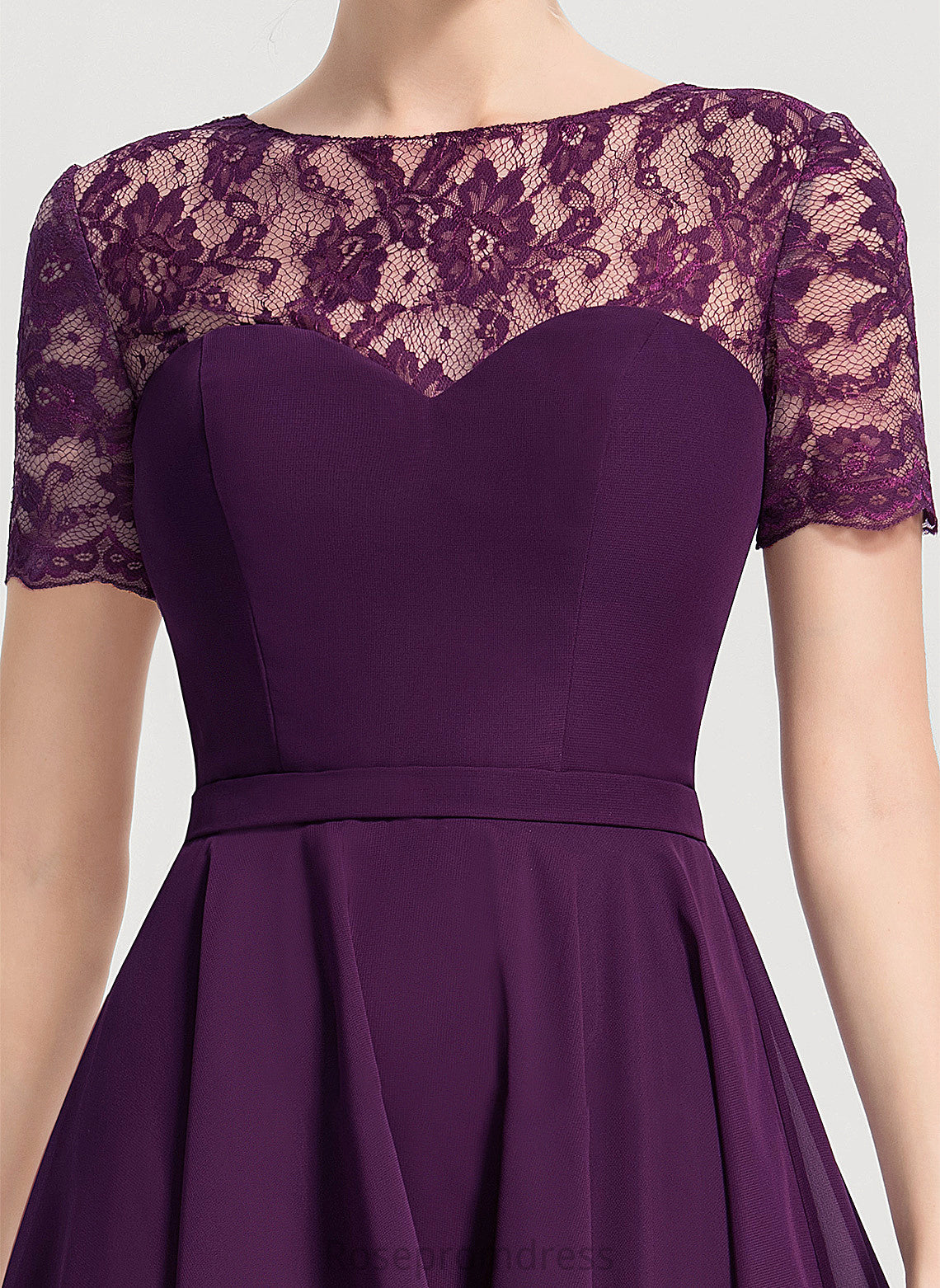 Lace A-Line Neckline Length Asymmetrical Fabric ScoopNeck Sleeve Silhouette Margaret V-Neck A-Line/Princess Bridesmaid Dresses