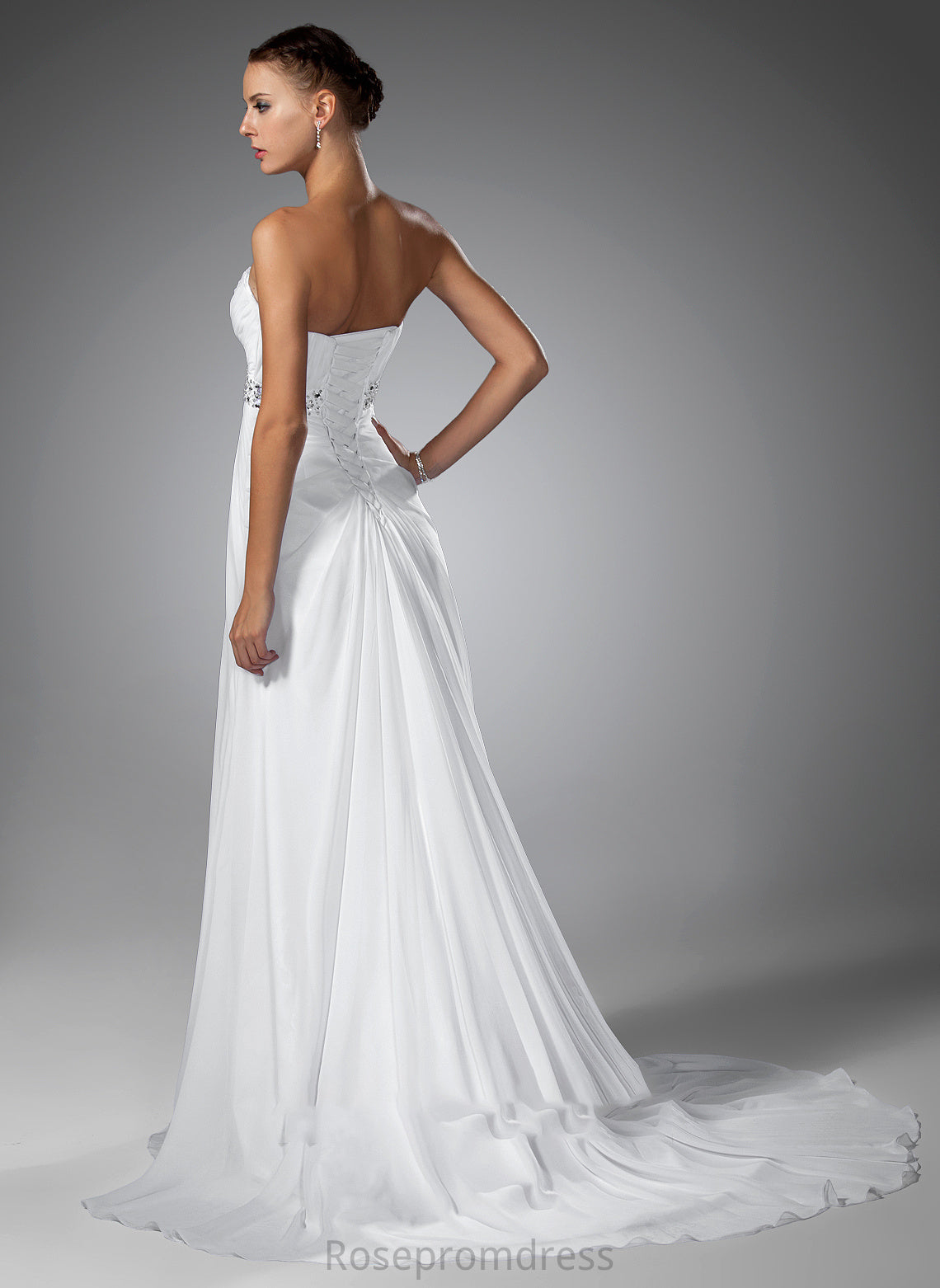 Beading Wedding Ruffle Empire Wedding Dresses Sweep Chasity Train With Sweetheart Chiffon Dress