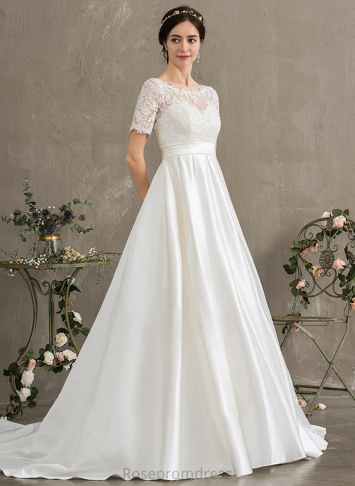 Sequins Court Train Satin Ball-Gown/Princess Pockets Wedding Neck Dress Wedding Dresses Beading Scoop With Isla