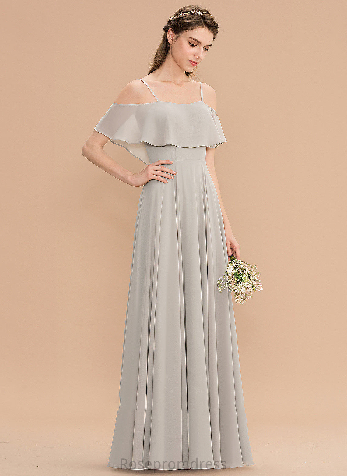 Neckline Silhouette Off-the-Shoulder Floor-Length Straps Fabric Length A-Line Melina Natural Waist A-Line/Princess Sleeveless Bridesmaid Dresses