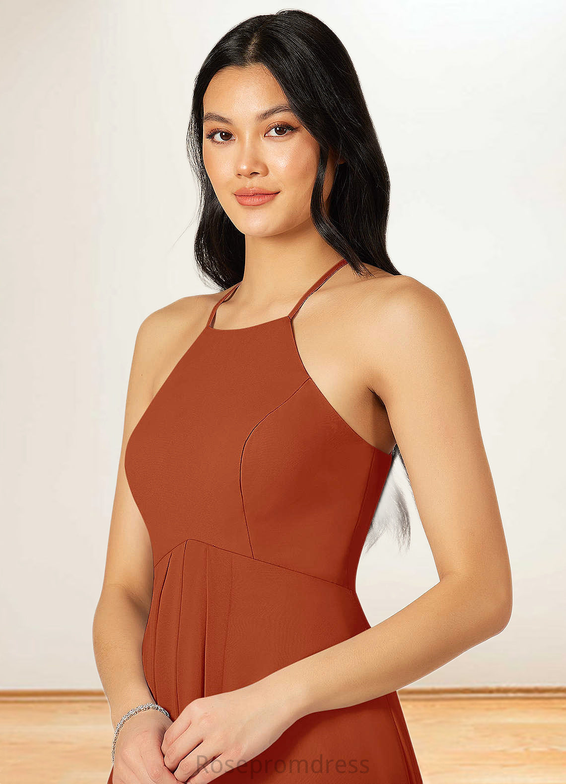 Nellie Empire Pleated Chiffon Floor-Length Dress SRSP0019686