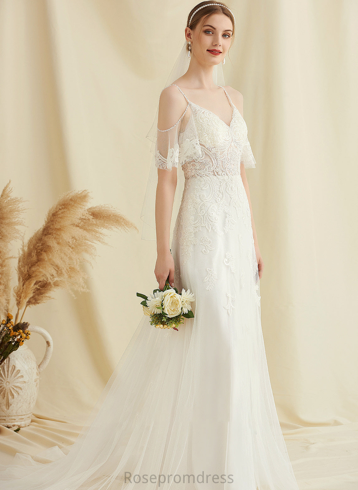 A-Line Lace Beading Kierra Wedding Wedding Dresses With Tulle Dress Train Sweep
