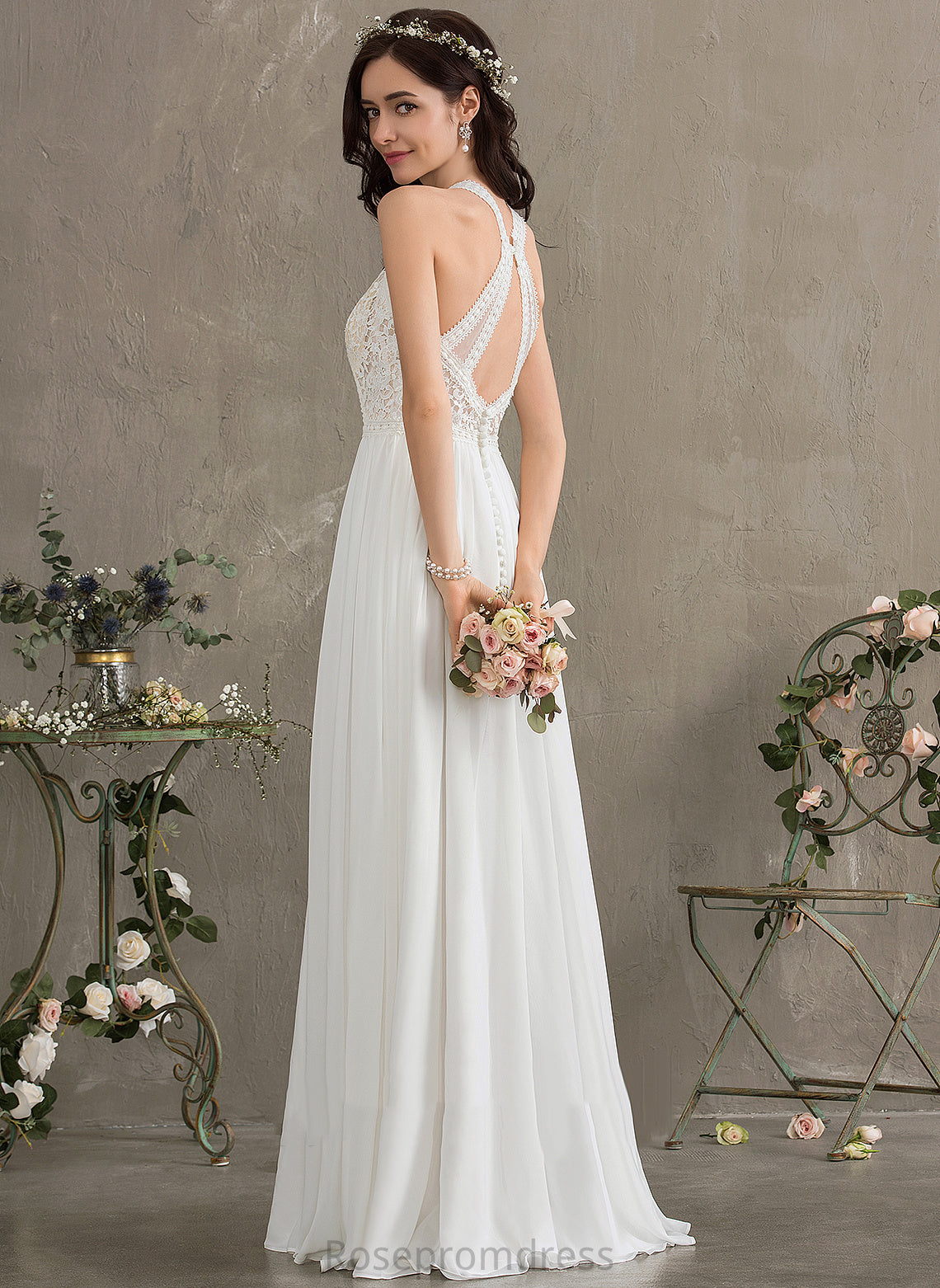 Floor-Length Chiffon Wedding Dresses Dress Gracie Scoop Wedding Neck Lace A-Line