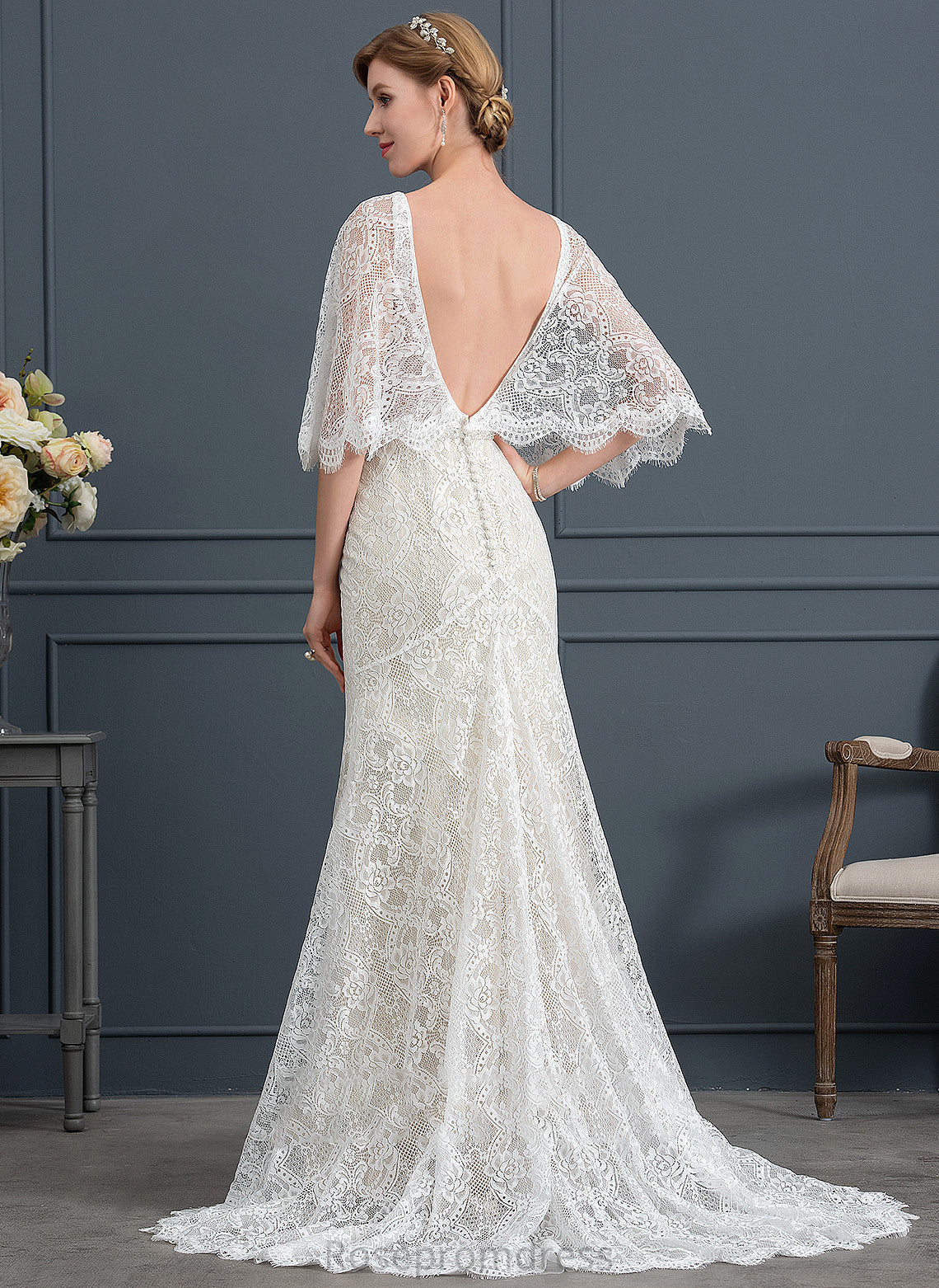Sequins With Sweep Train Wedding Lace Wedding Dresses Dress Alexus V-neck Trumpet/Mermaid Beading