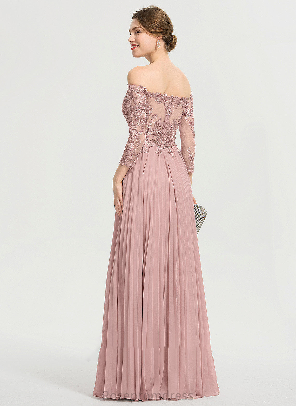 Off-the-Shoulder Adrienne With Chiffon Pleated Prom Dresses Floor-Length Ball-Gown/Princess Sequins
