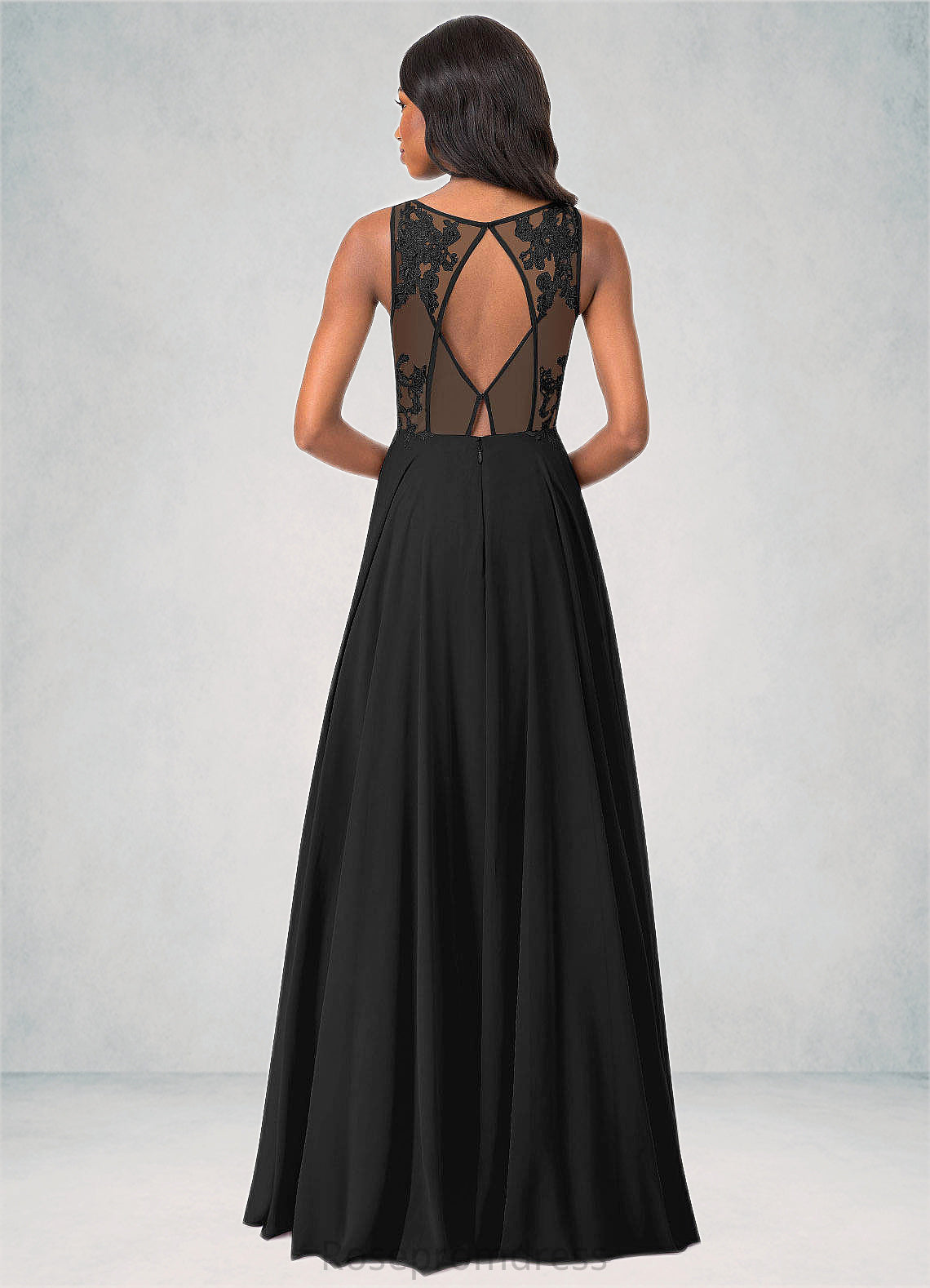 Poll A-Line Lace Chiffon Floor-Length Dress SRSP0019765