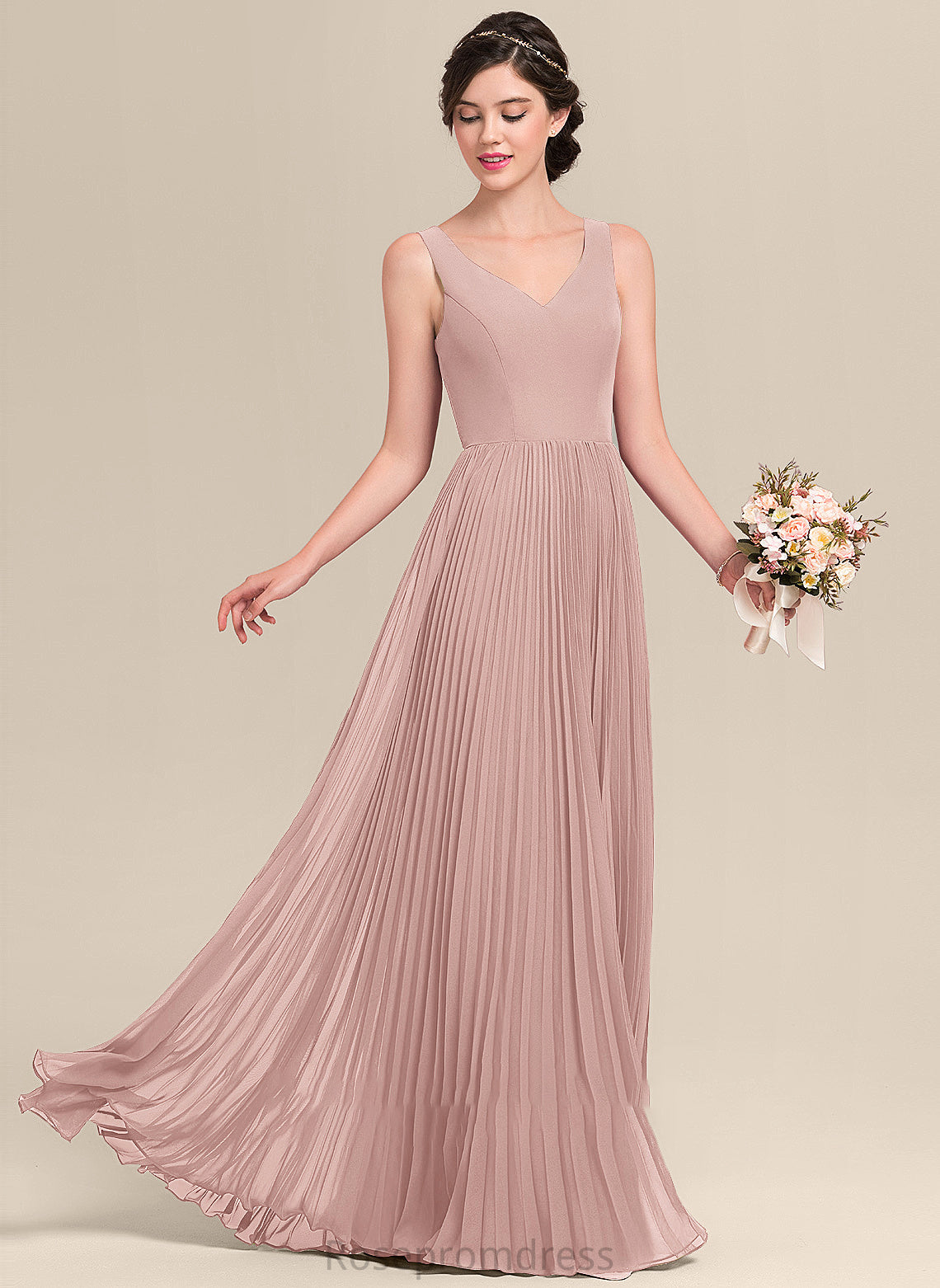 A-Line Fabric Silhouette Floor-Length Neckline Embellishment Length SplitFront V-neck Pleated Esther Spaghetti Staps Bridesmaid Dresses