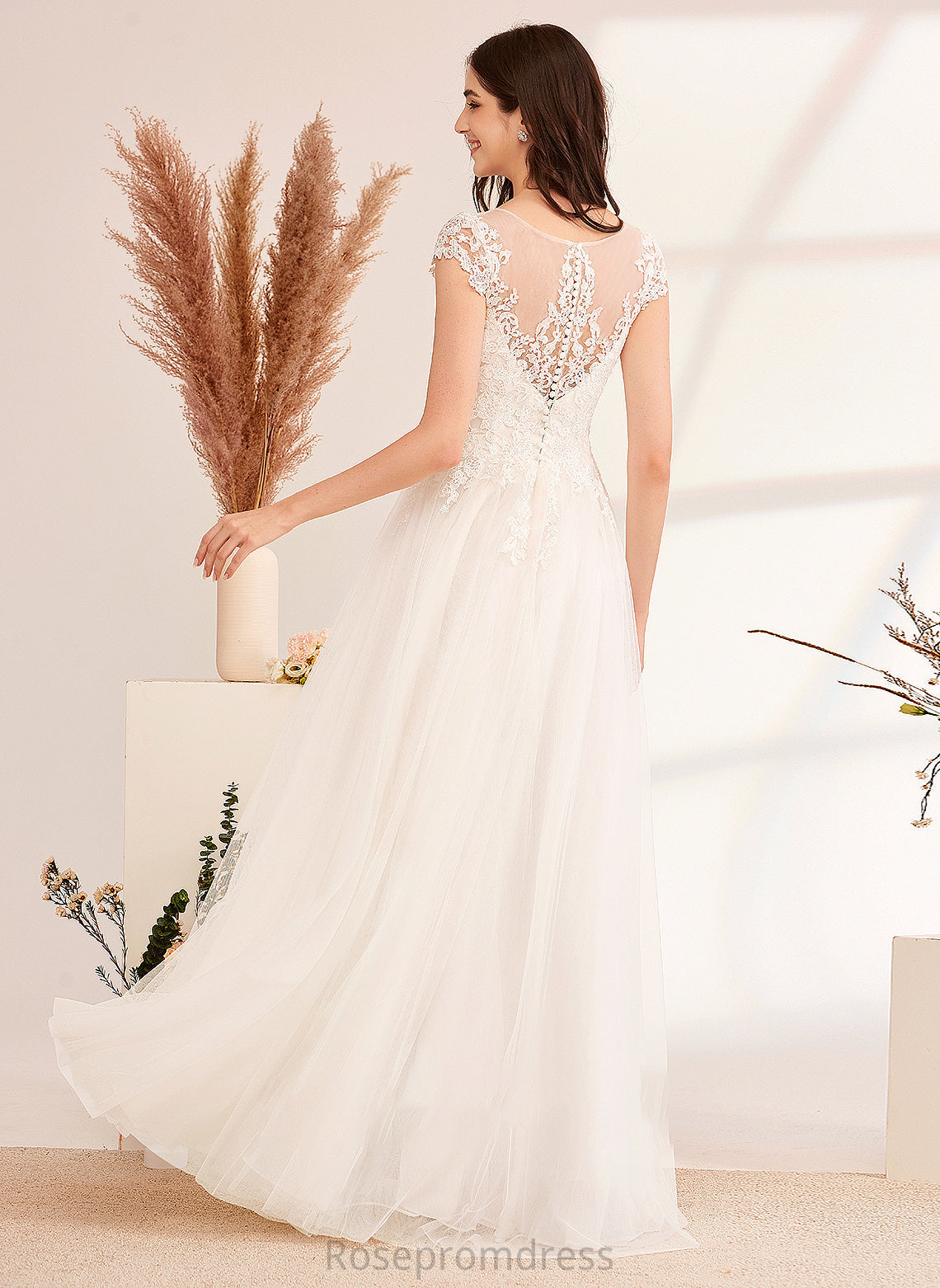 Lace Ball-Gown/Princess Illusion Floor-Length Wedding Wedding Dresses With Dress Sarah