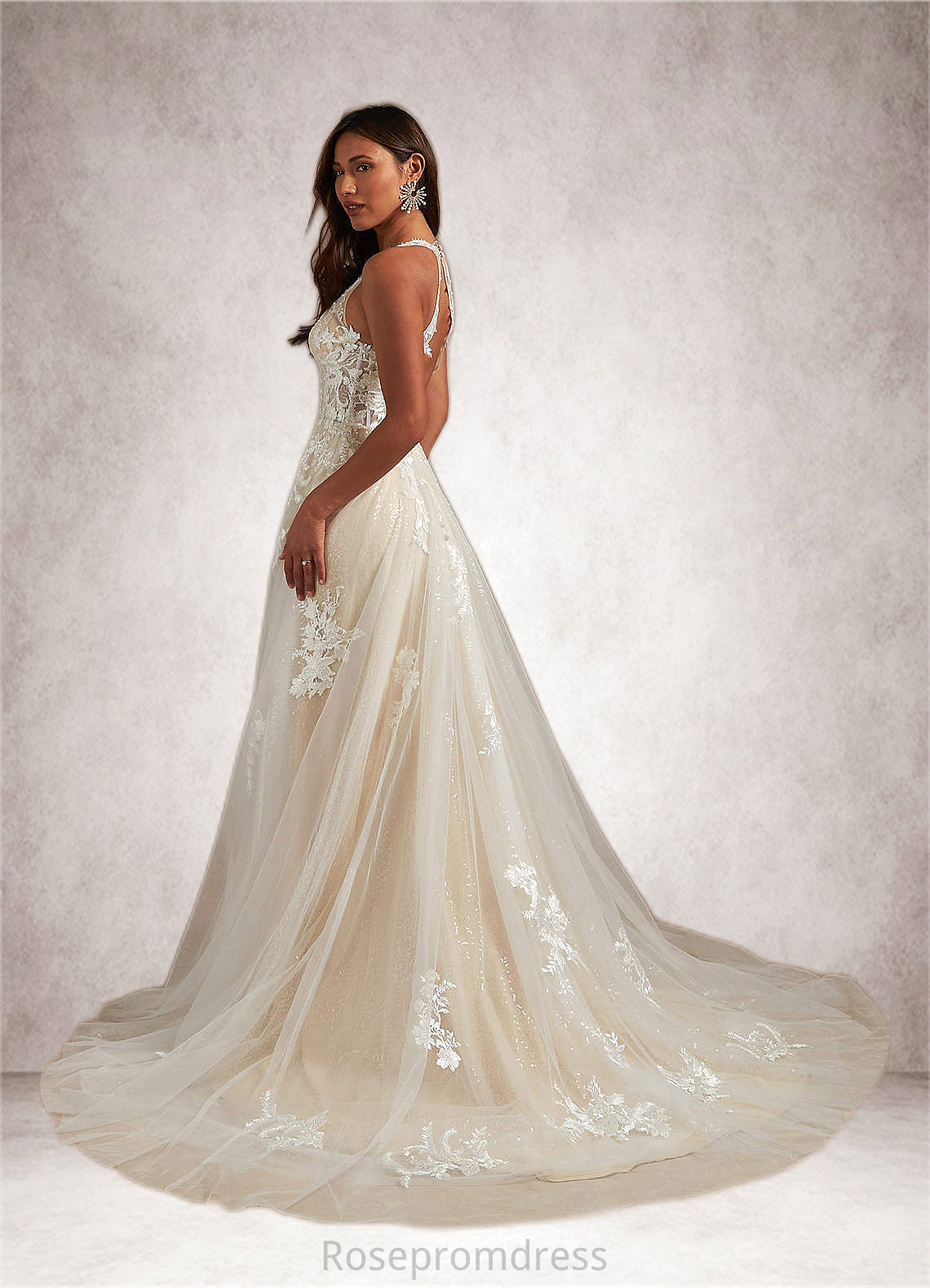 Kiara A-Line Sequins Tulle Chapel Train Dress SRSP0020017