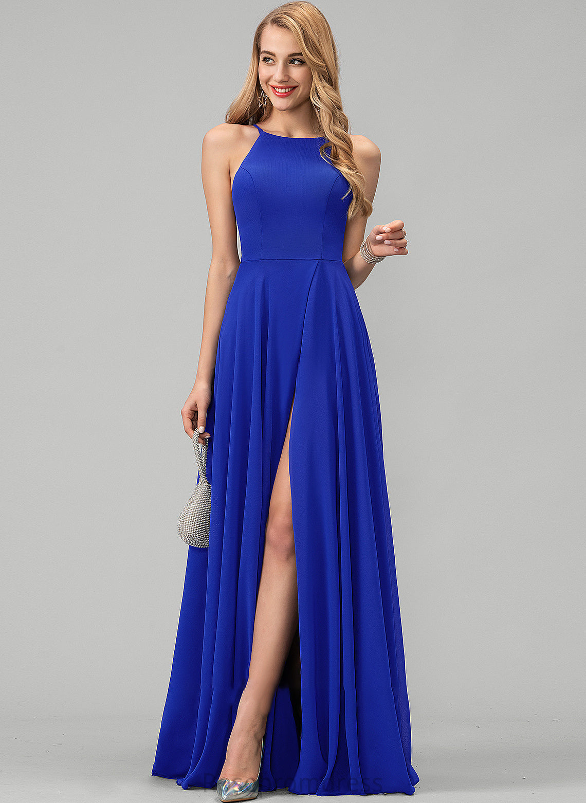 Neck Prom Dresses Floor-Length A-Line Front Split Chiffon With Dayanara Scoop