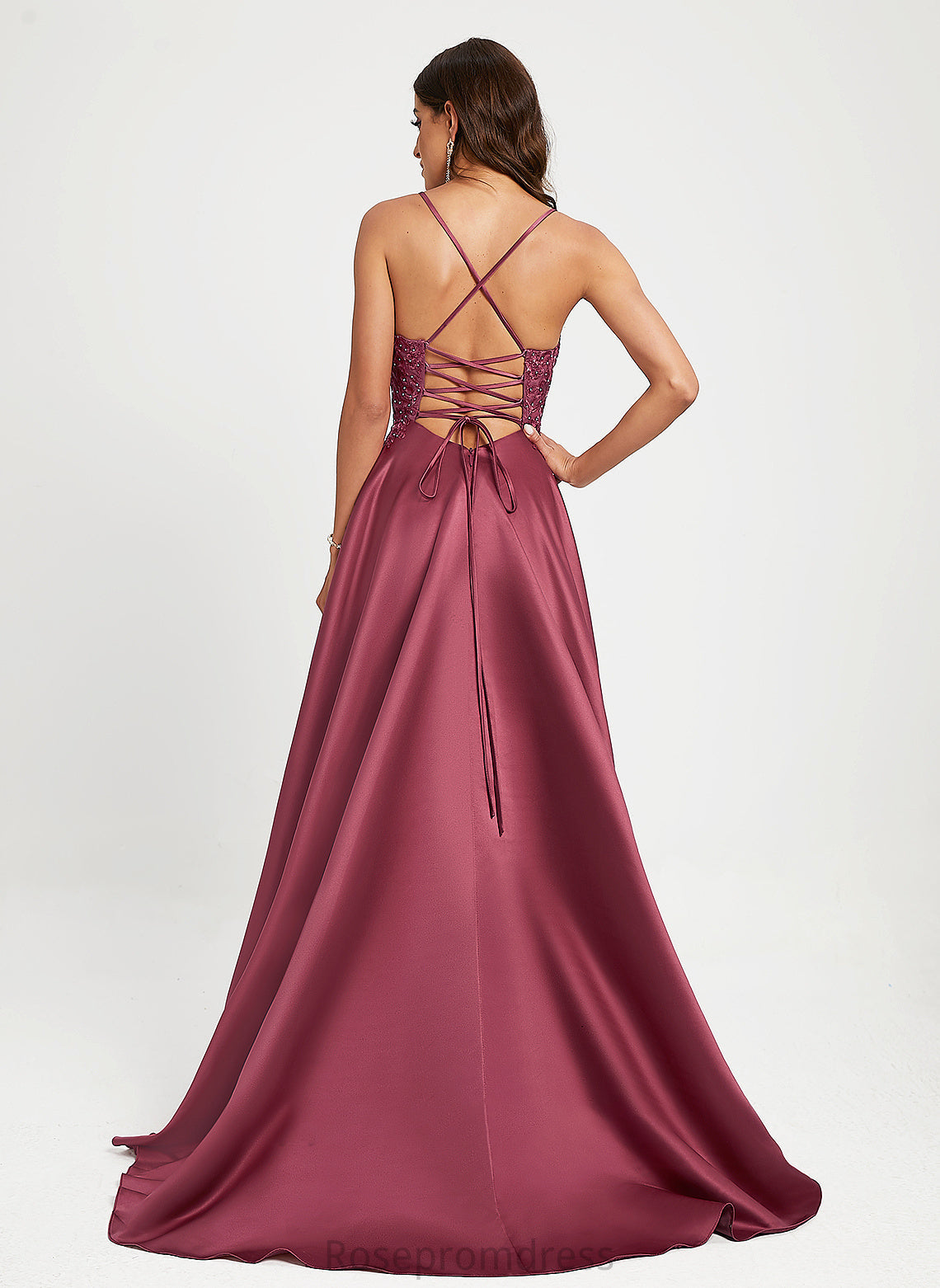 Sequins Beading Lilly Satin Square With Train A-Line Sweep Neckline Prom Dresses