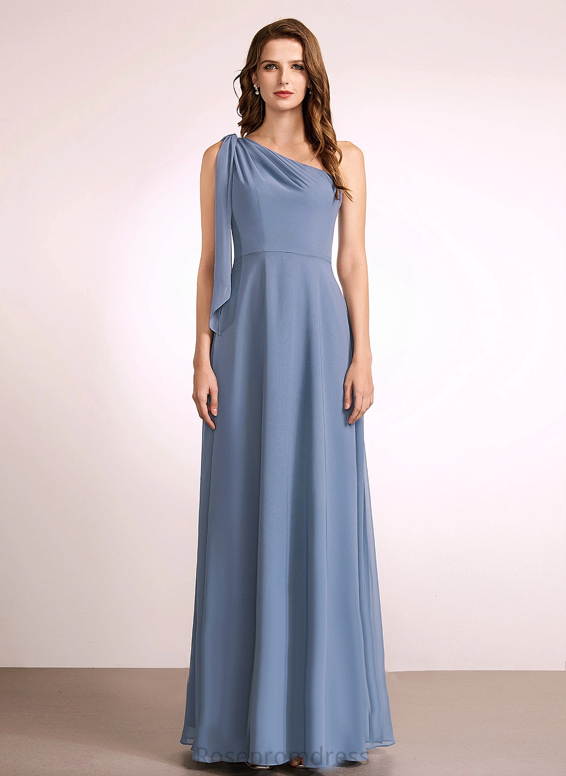 OneShoulder Fabric Floor-Length Length Silhouette Neckline Embellishment A-line Brylee Straps Floor Length Natural Waist Bridesmaid Dresses